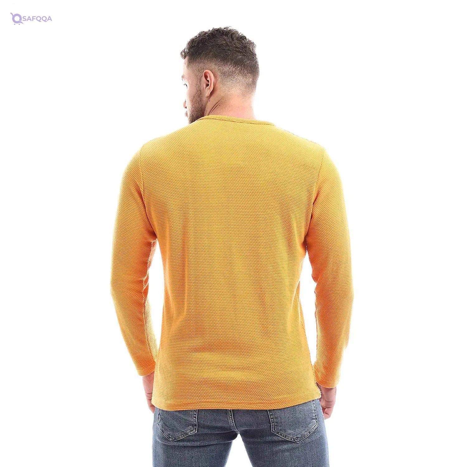 Off Cliff Men’s Plain V-Neck Long Sleeve Casual T-Shirt - Safqqa