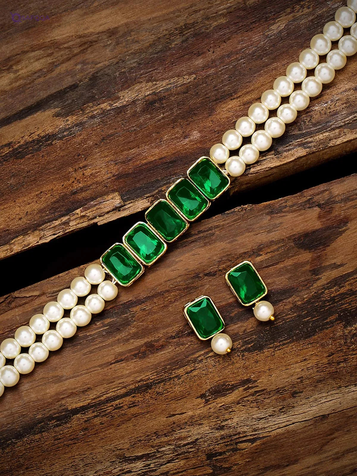 ZAVERI PEARLS Jewellery Set For Women -Green - Safqqa
