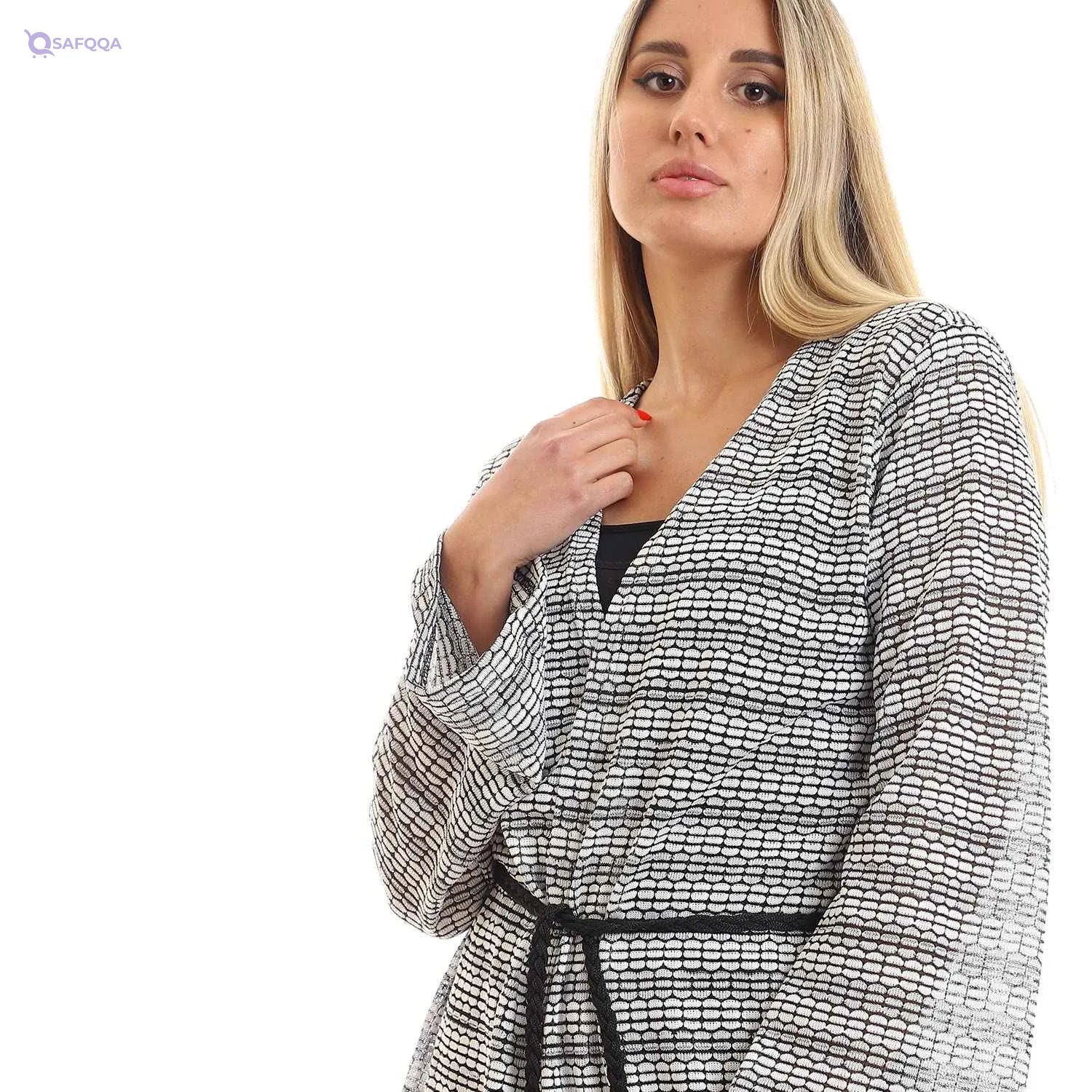 Jamila Women Bi Toned Slip On Self Patterned Long Cardigan - Safqqa Egypt