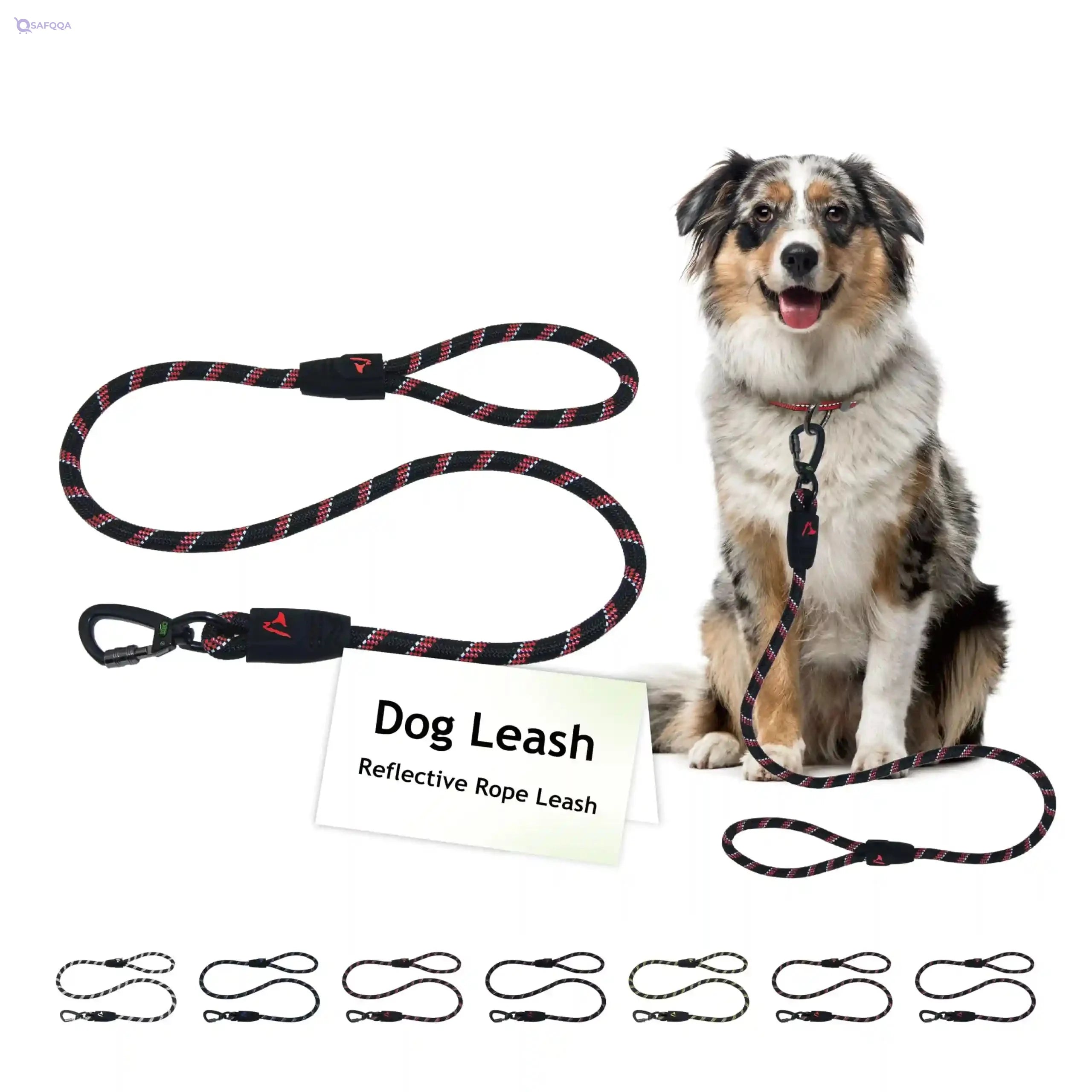 Doco® Reflective Rope Leash W/Soft Rubber Handle Ver.5 - Click & Lock Snap Color - Red, Sizes - L - Safqqa Egypt