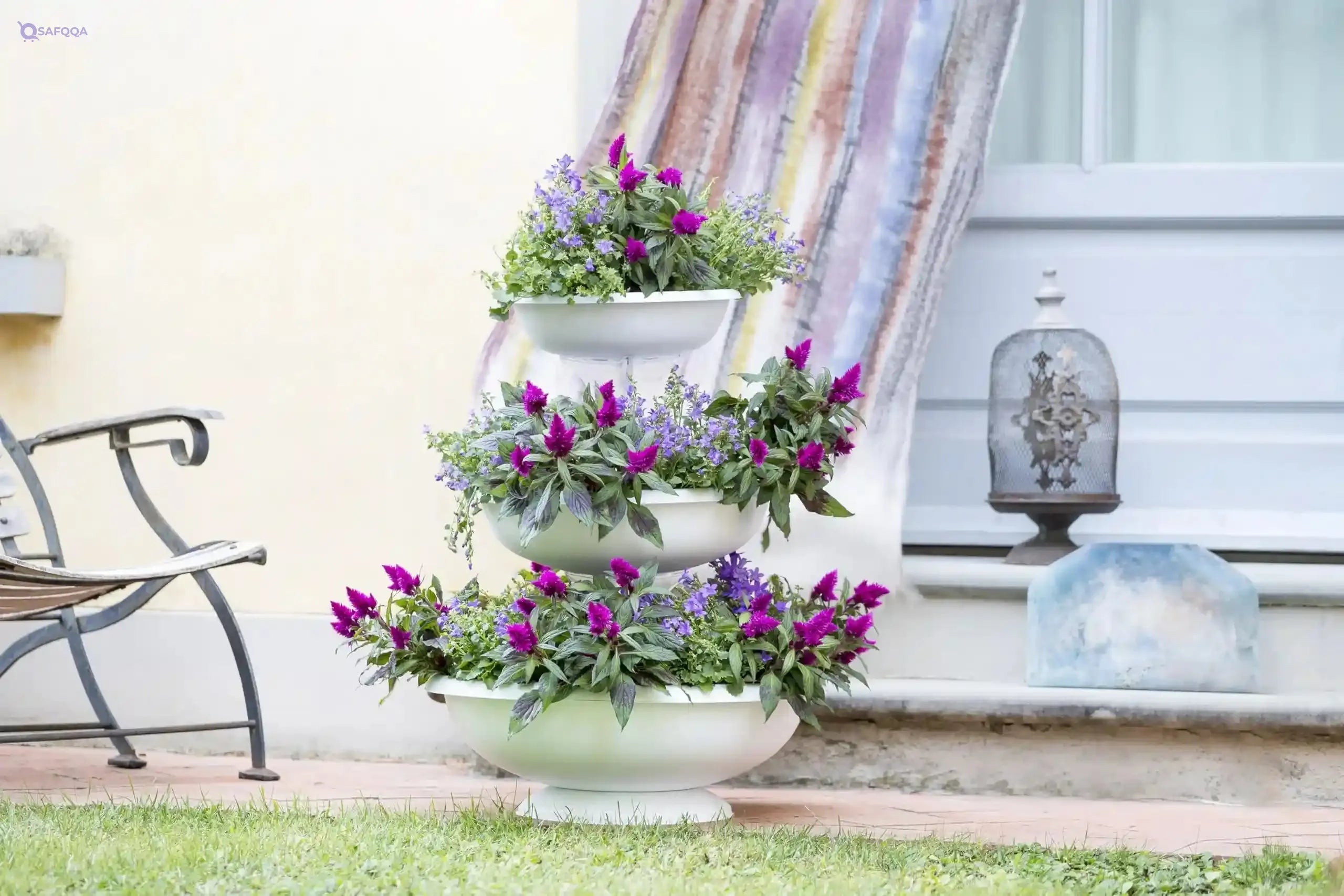 Bama Bowls AP-62002 Fontana 3 Tiered Planter, White, Made In Italy - Safqqa Egypt