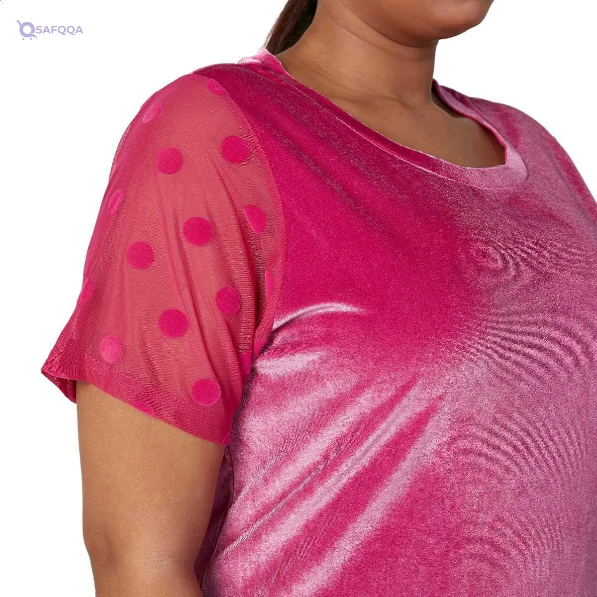 Splash Plain Dotted Sheer Short Sleeves Round Neck Blouses For Womens - Safqqa Egypt