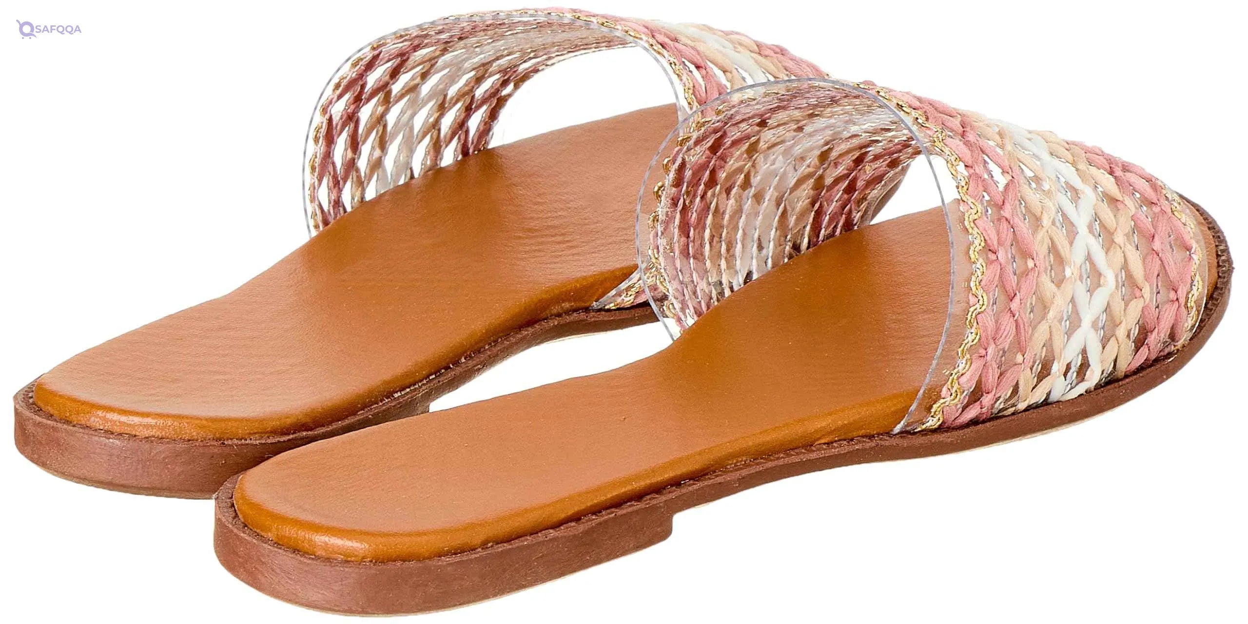 Sway Slides – 1cm Heel, Straw & Canvas with Net Strap Design - Safqqa Egypt
