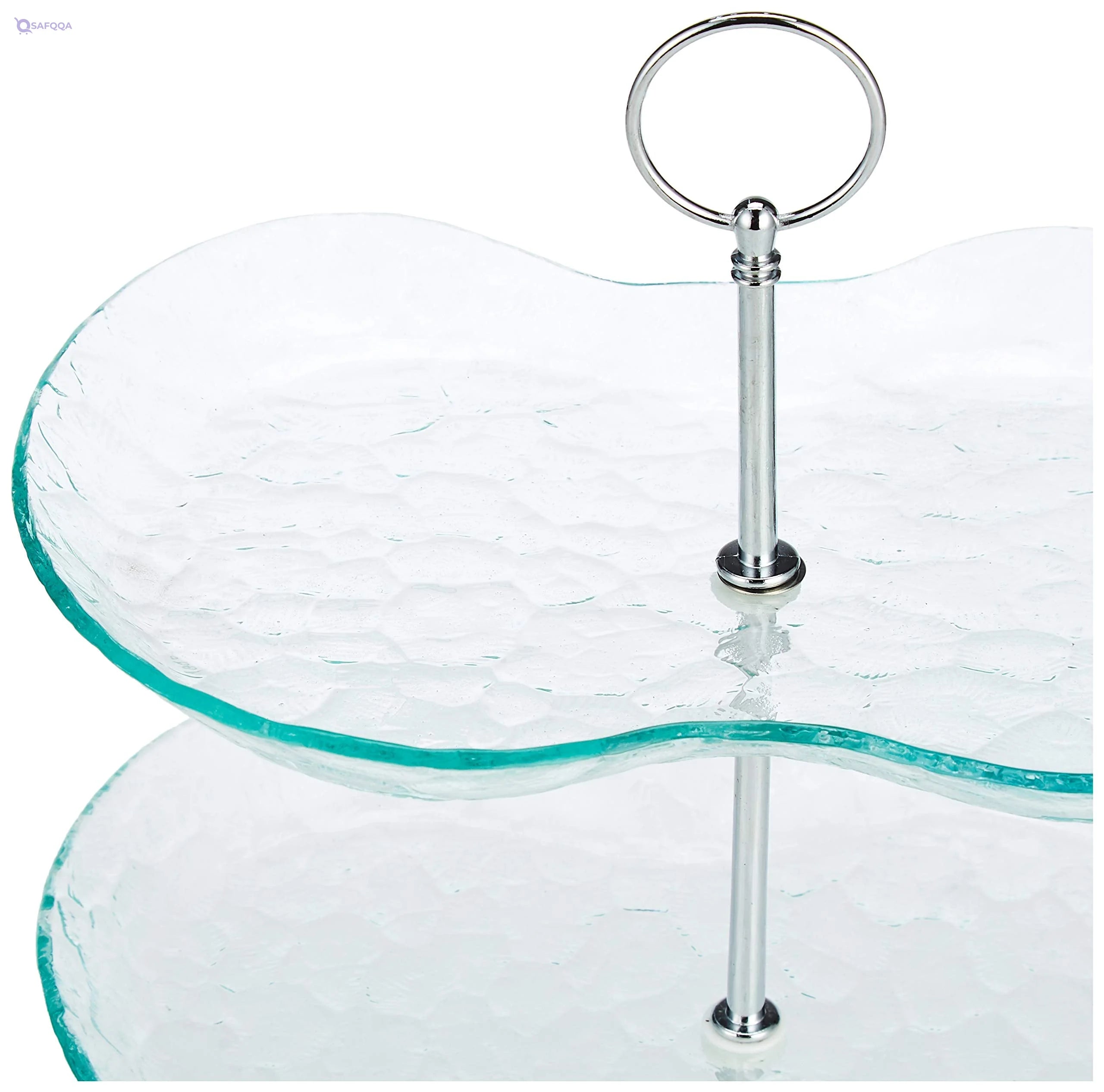 Harmony  3 Tier Serving Tray With Silver Handle, Clear, Glass - Safqqa