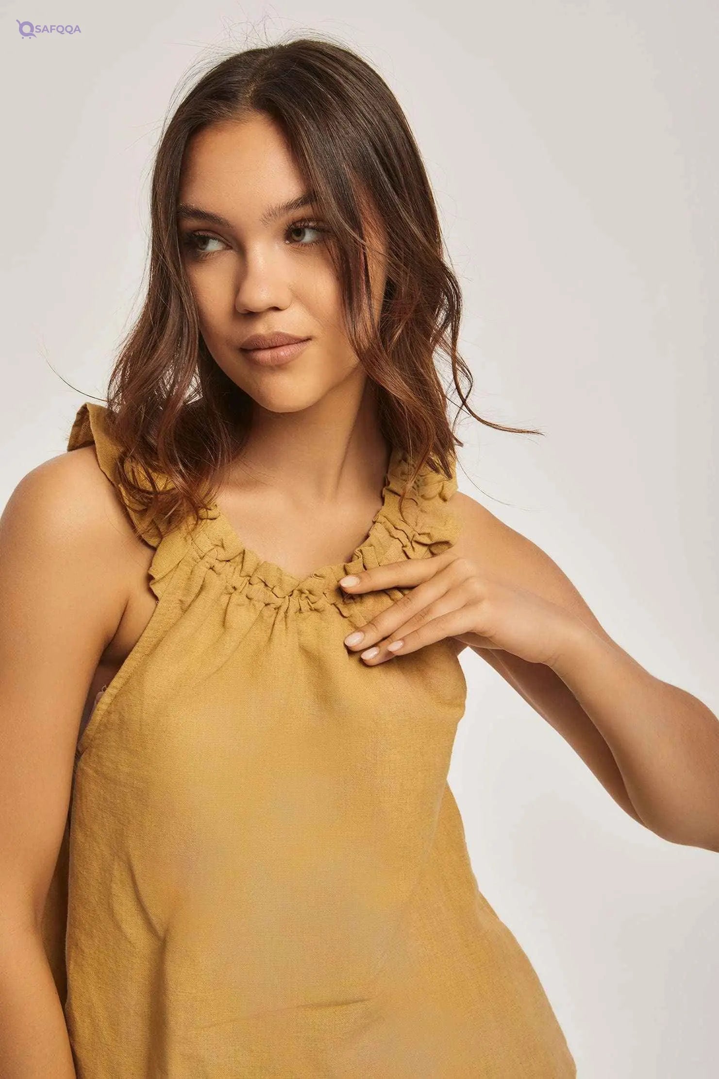 DARE Womens Fancy Short Sleeve Halter Neck Top With Ruffles And Gathers On Neck 260-602-910-39 Top - Safqqa Egypt