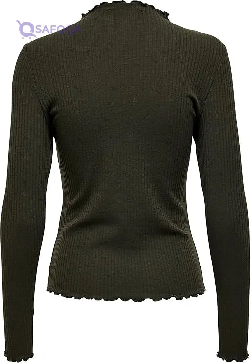 Only Women’s Long Sleeve Top with Stand-up Collar – Forest Night - Safqqa