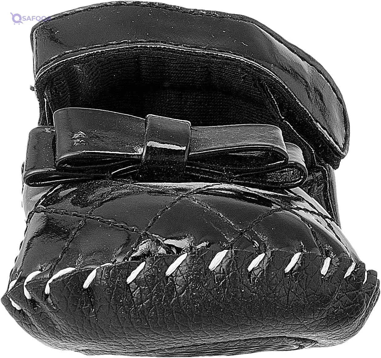 Mix & Max Quilted Patent Faux Leather Velcro-Strap Bow-Detail Shoes for Girls - Black, 12 - 18 Months - Safqqa Egypt