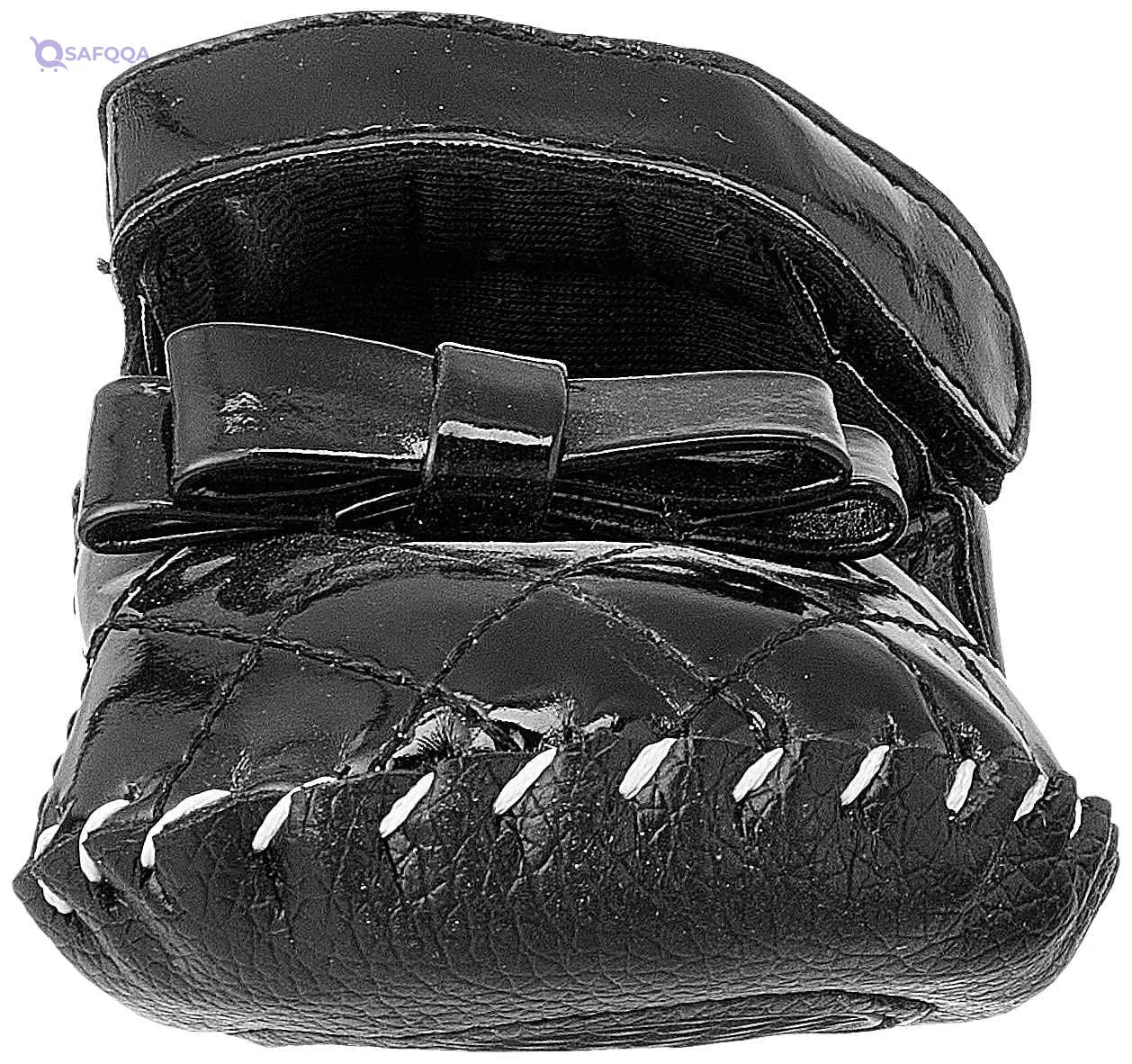 Mix & Max Quilted Patent Faux Leather Velcro-Strap Bow-Detail Shoes for Girls - Black, 12 - 18 Months - Safqqa Egypt