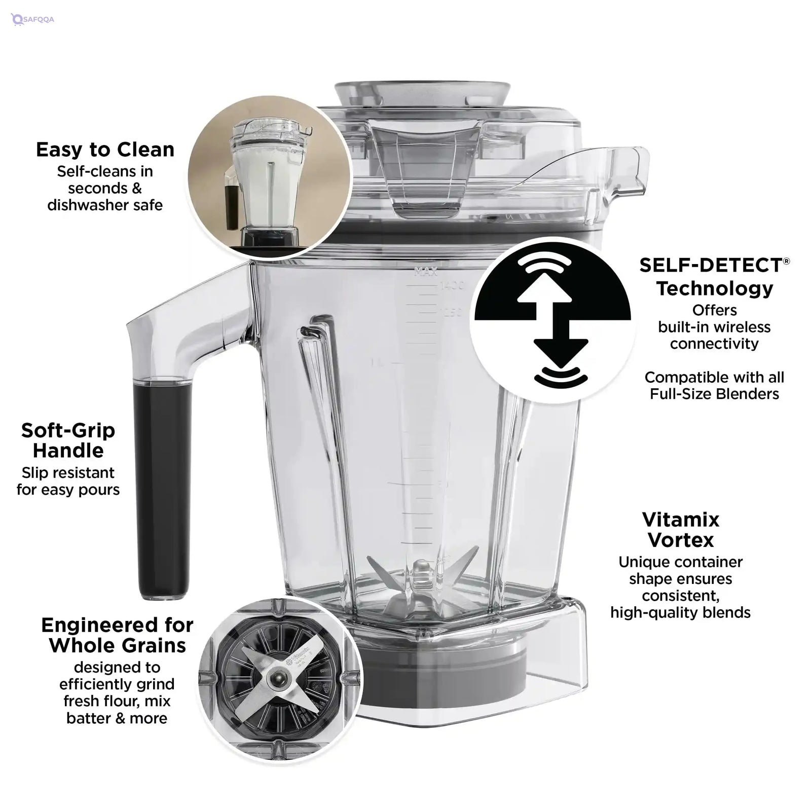 Vitamix 48-ounce Dry Grains Container with SELF-DETECT, BPA-Free, Dishwasher-Safe, Compatible with All Full-Size Vitamix Blenders - Safqqa