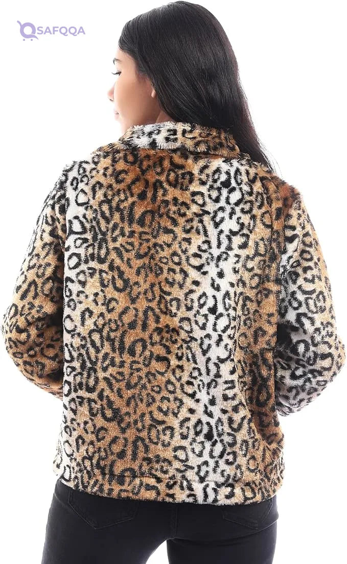Kady Women's Brown Tiger Padded Jacket with Zipper - Safqqa