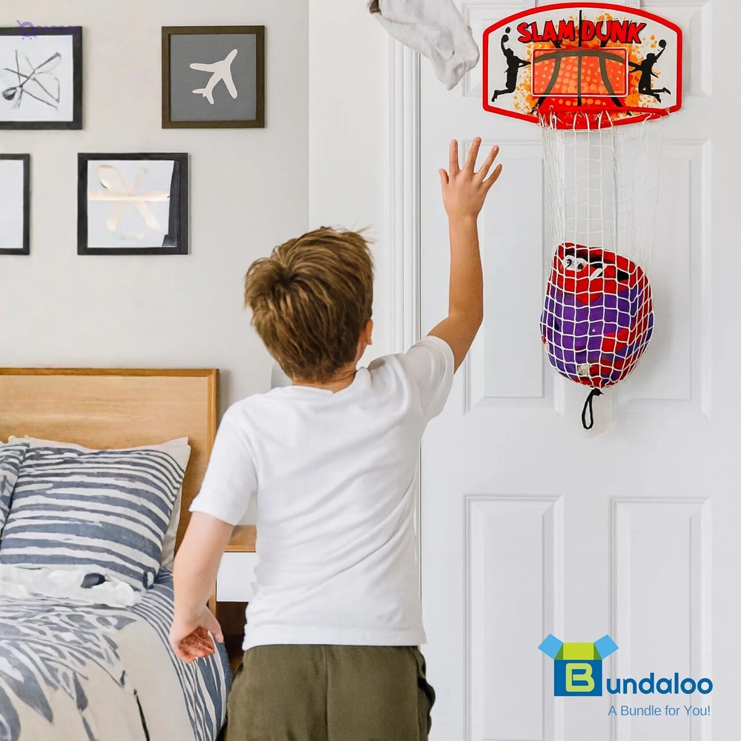 Bundaloo Basketball Hamper - Over The Door 2 In 1 Hanging Basketball Hoop Or Kids Laundry Basket Boys & Girls Room Decor - - Safqqa