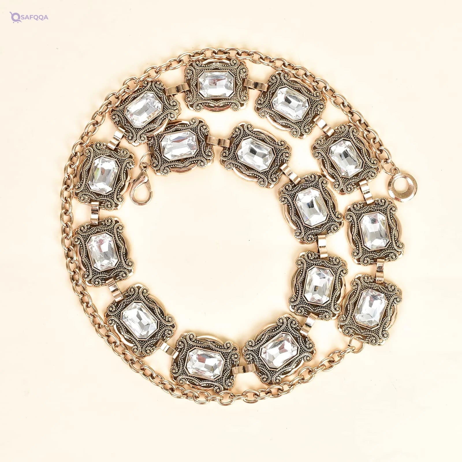 ILuvatar Green Glass Diamond Chain Belt for Women - Safqqa