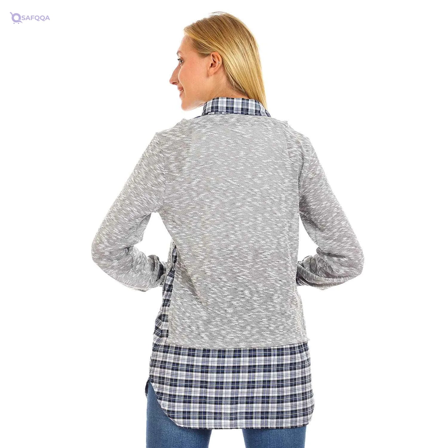 JAMILA Women Bi toned Classic Collar Top SHIRT - Safqqa Egypt