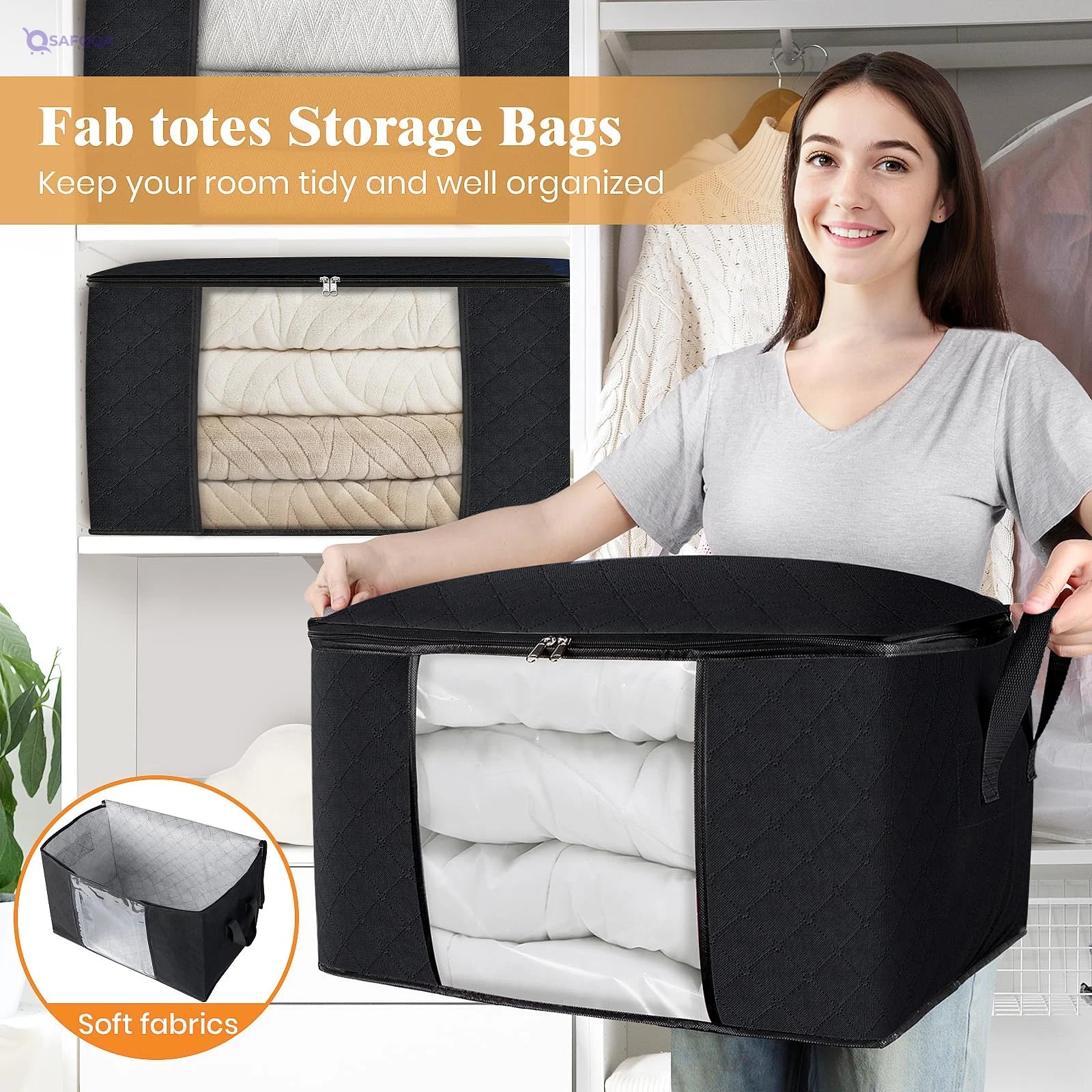Blanket Storage Bag, Black, Acacia - Safqqa