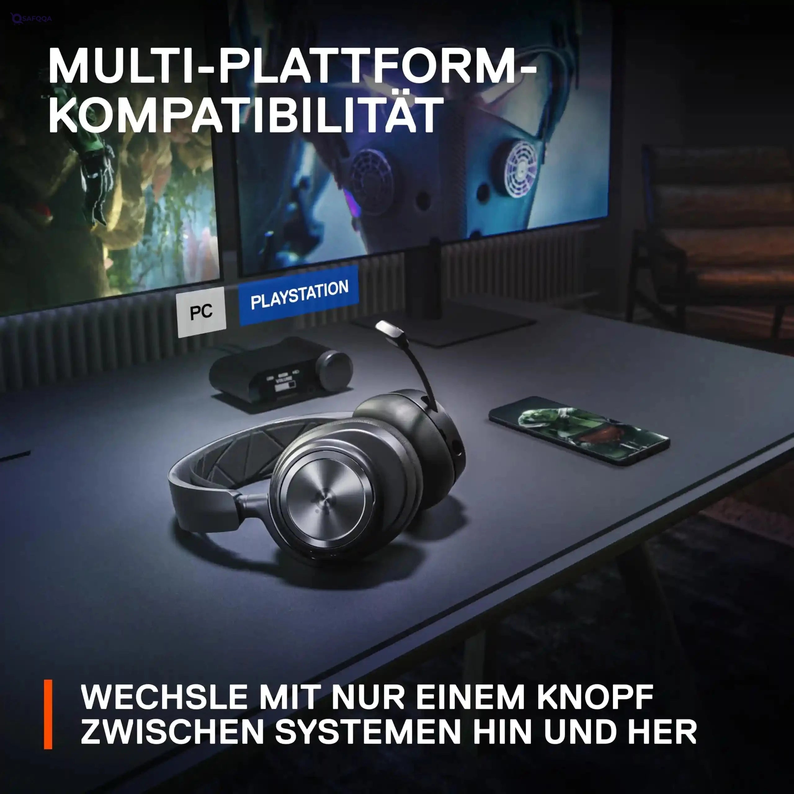 SteelSeries Arctis Nova Pro Wireless - Multi-System Gaming Headset - Premium Hi-Fi Drivers - Active Noise Cancellation - Infinity Power System - PC, PS5, PS4, Switch, Mobile - Safqqa