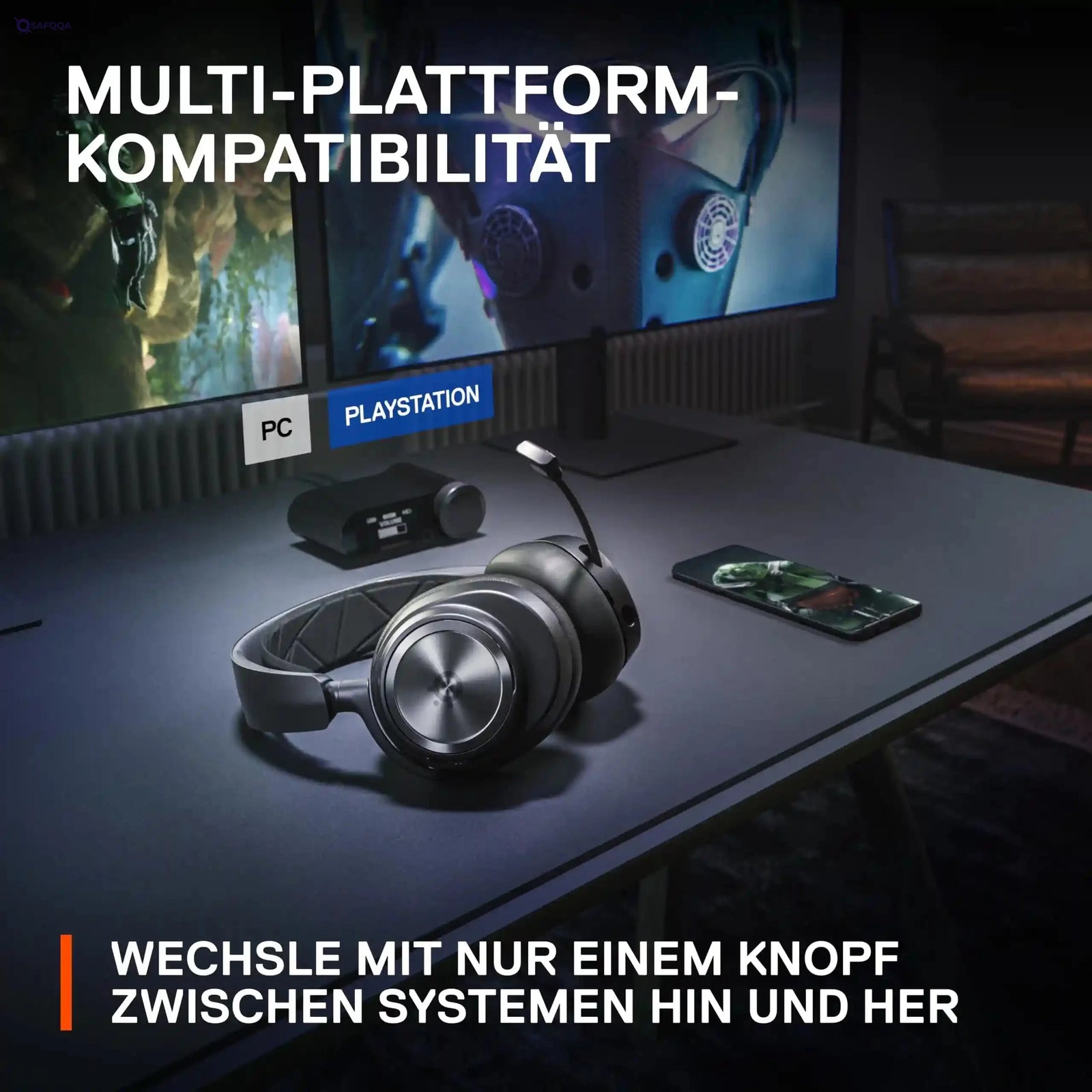SteelSeries Arctis Nova Pro Wireless - Multi-System Gaming Headset - Premium Hi-Fi Drivers - Active Noise Cancellation - Infinity Power System - PC, PS5, PS4, Switch, Mobile - Safqqa