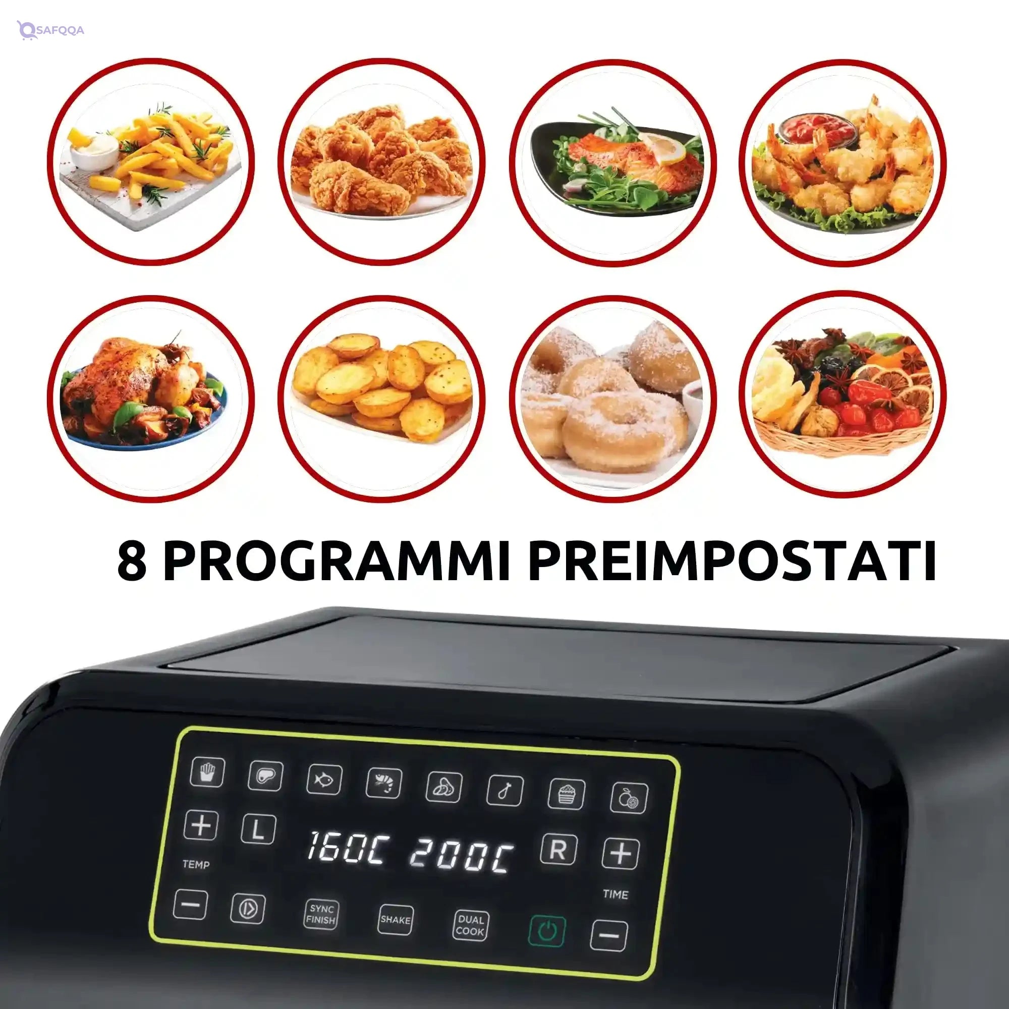Ariete 4623 Airy Metal Air Fryer Double Basket, 1700 W, 8 Liters, 3 Cooking Functions, digital LED touch panel, 8 preset programs, timer, 2 Baskets, Black (by Delonghi Group) - Safqqa Egypt