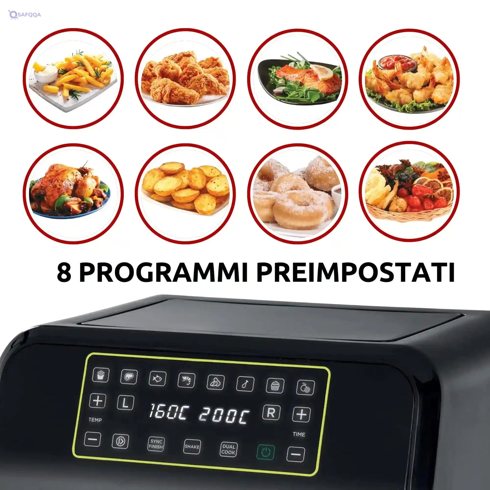 Ariete 4623 Airy Metal Air Fryer Double Basket, 1700 W, 8 Liters, 3 Cooking Functions, digital LED touch panel, 8 preset programs, timer, 2 Baskets, Black (by Delonghi Group) - Safqqa Egypt