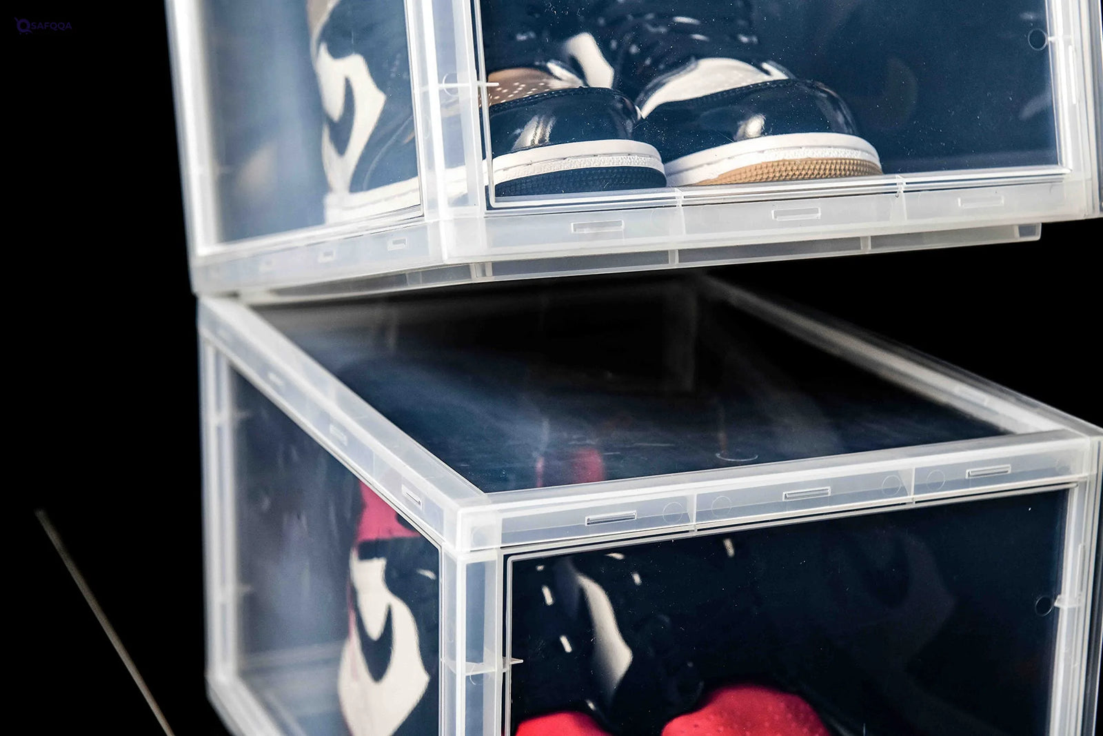 Shoe Box 4 Pack - Side Open with Magnetic door, Transparent, Plastic Storage (4 Open, Clear) - Safqqa