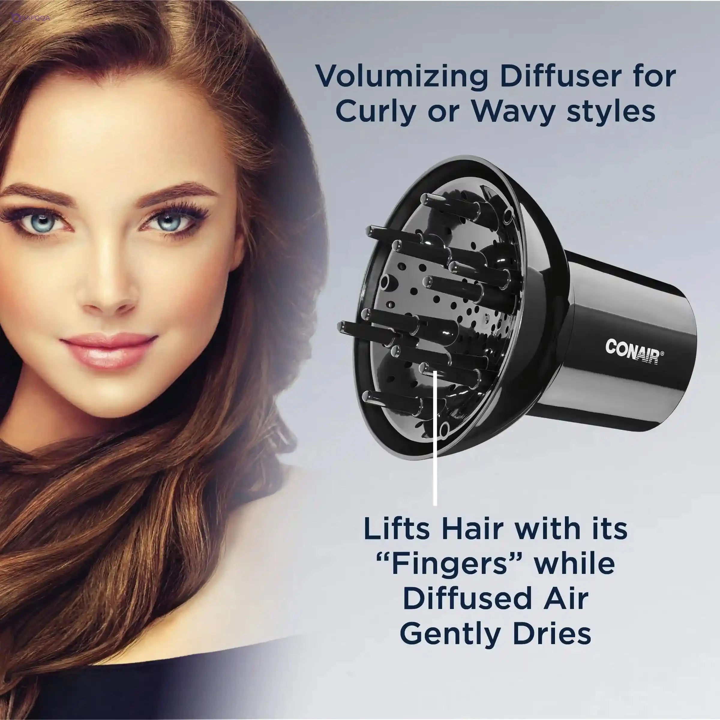 Conair Volumizing Universal Hair Diffuser, Adjustable Hair Dryer Attachment for Frizz-Free Curls to Fit Hair Dryer Nozzles from 1.75” to 2.3” - Safqqa