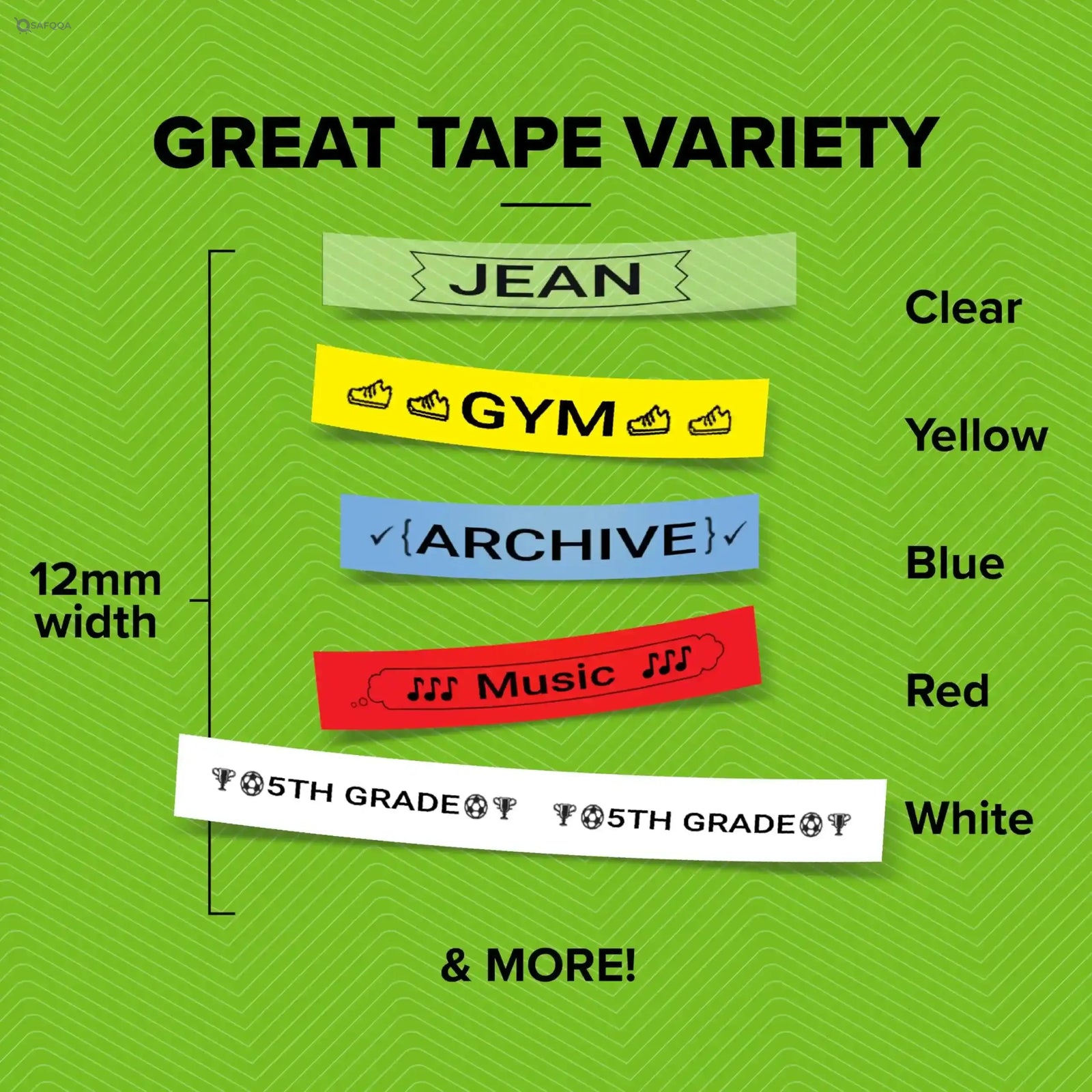 DYMO  Plastic Labels | Authentic | 12 mm x 4 m Roll | Black Print on Green Labels | Self-Adhesive Multipurpose Labels for Label Makers - Safqqa