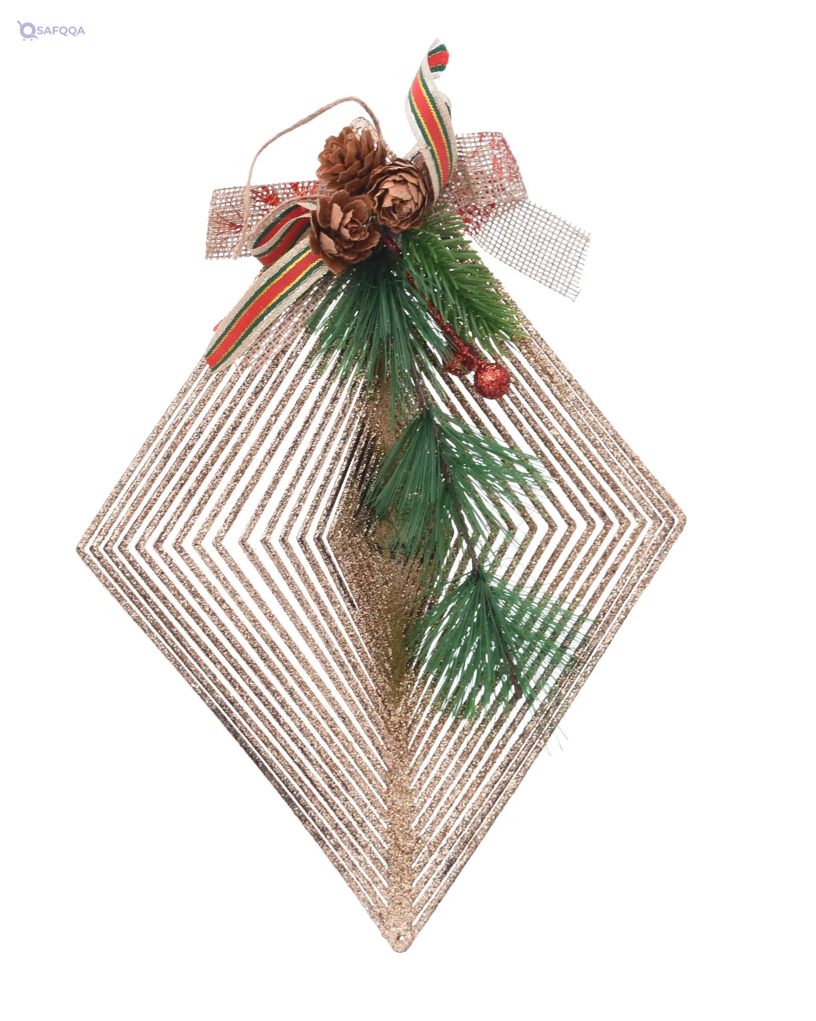 Generic  Plastic Medium Christmas Tree Ornament With Rhombic Shaped And Hollow Lines Design Add More Entertaining For Party Atmosphere - Safqqa
