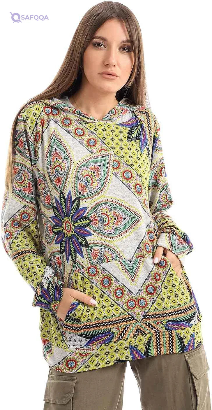 Kady Women's Printed Loose Hoodie - Lemon Long Sleeve Shirt - Safqqa Egypt