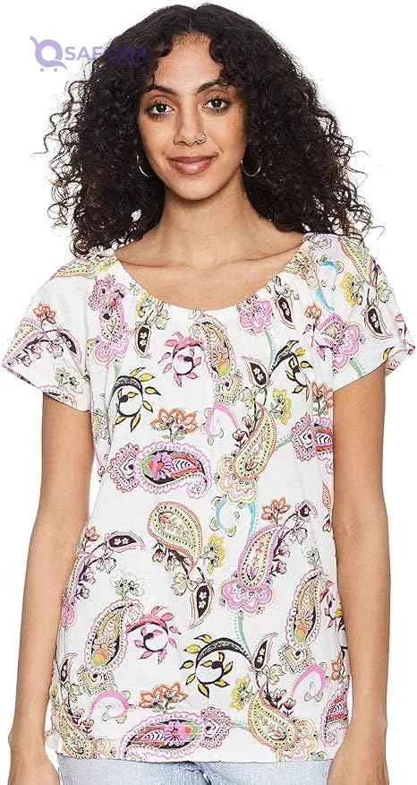 Matalan Paisley Pattern Short Sleeves Round Neck Blouse for Women - Safqqa Egypt