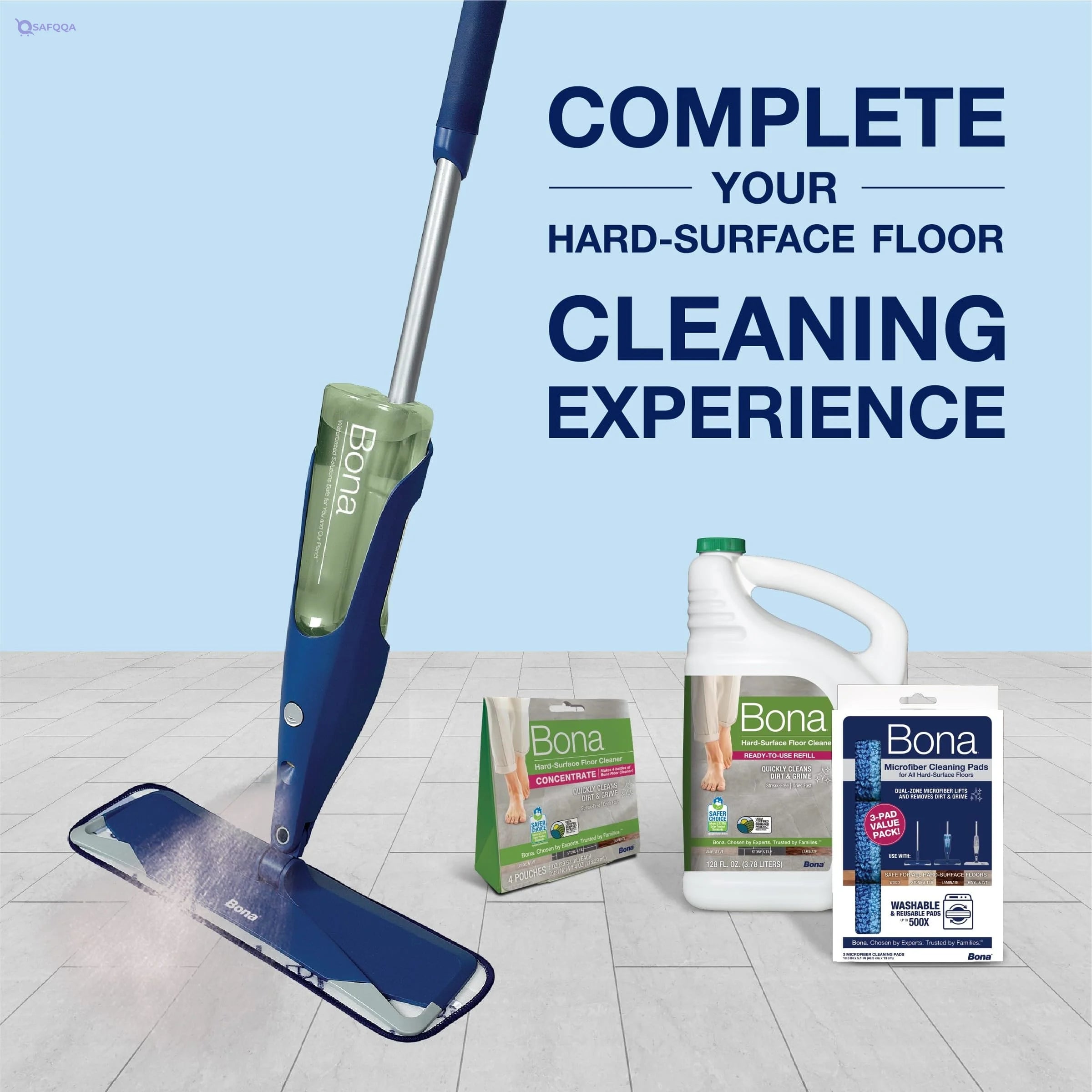 Bona Premium Spray Mop with Bona Multi-Surface Floor Cleaner Concentrate, for Stone Tile Laminate & Vinyl - Safqqa