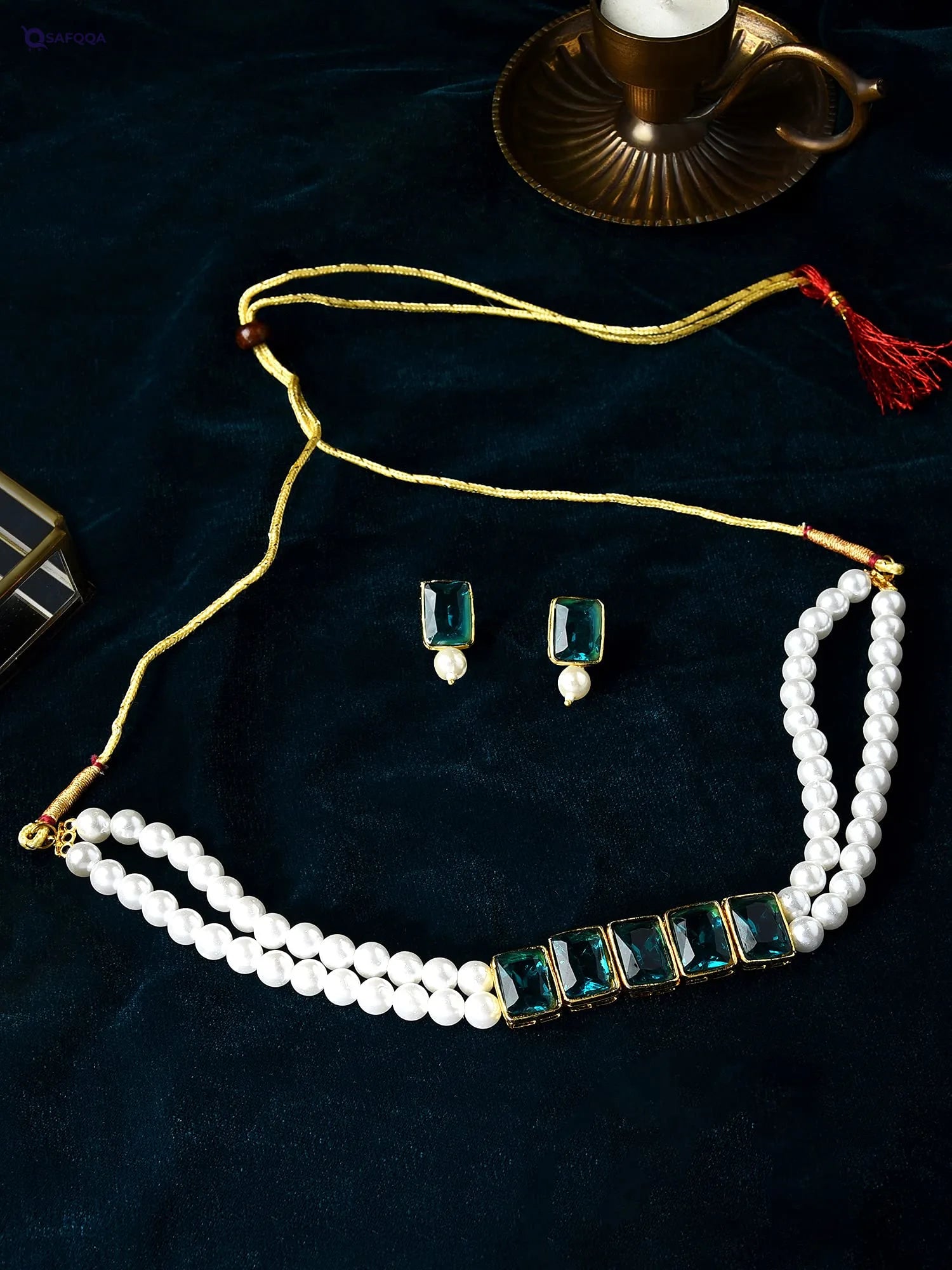 ZAVERI PEARLS Jewellery Set For Women -Green - Safqqa