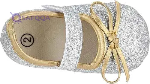 Mix & Max Girls' Two-Tone Metallic Bow-Detail Mary Jane Shoes - Safqqa Egypt