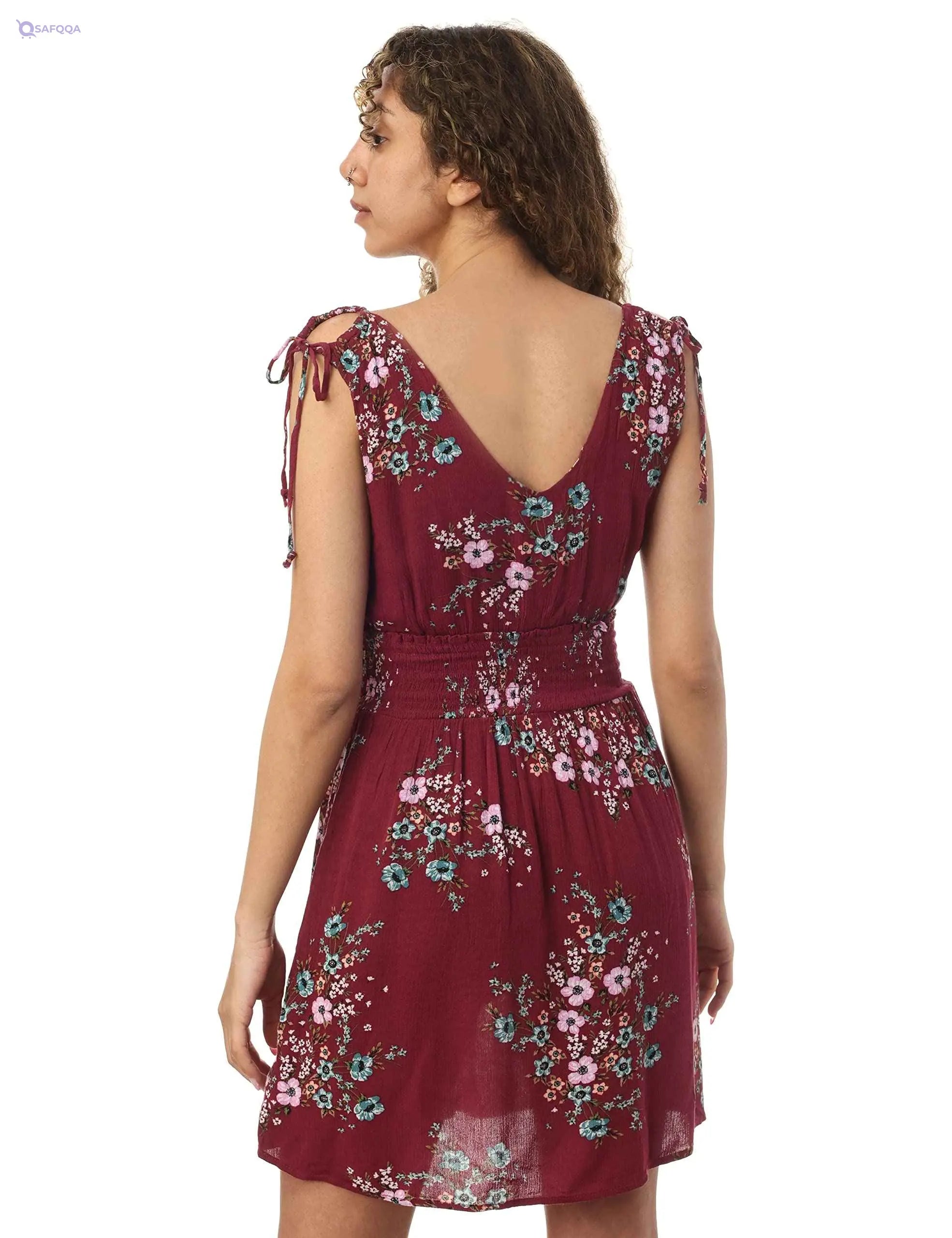 Aeropostale Women’s Floral V-Neck Smocked Fit & Flare Dress – Elegant & Breezy Style - Safqqa