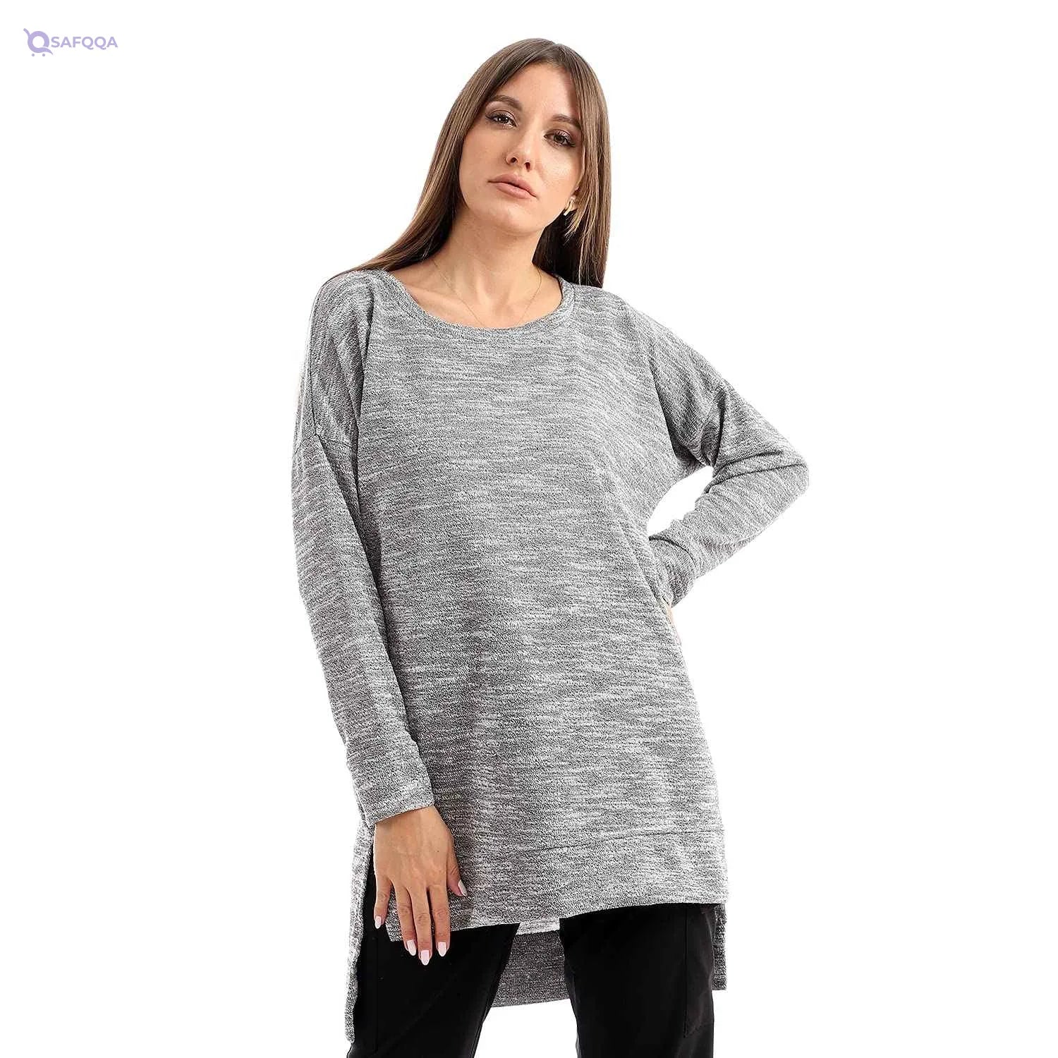JAMILA Women T-Shirts Plain Jackard Crew Neck Top Soft, breathable fabric for all-day comfort - Safqqa