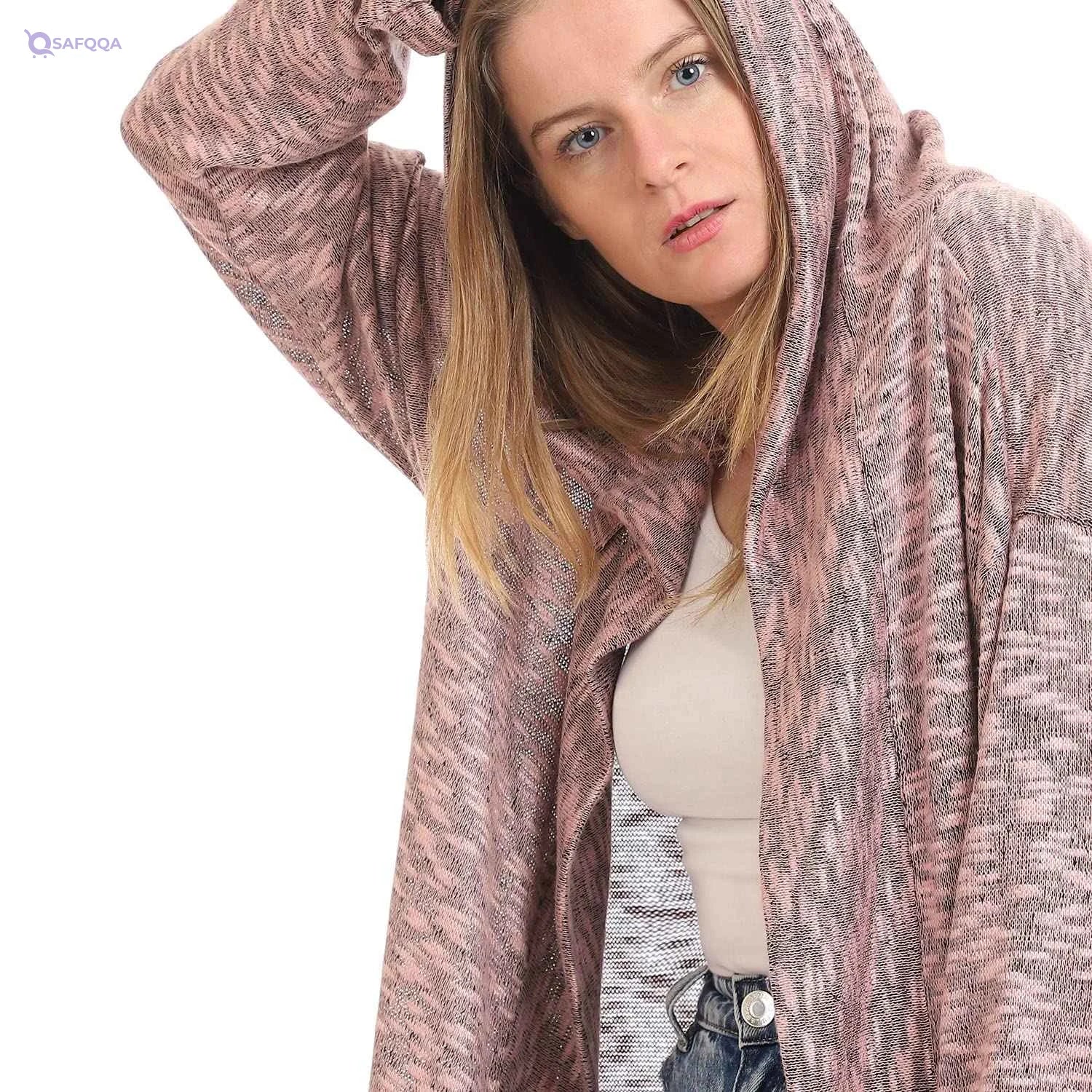 JAMILA Women’s Hooded Winter Cardigan Sweater – Open Neckline - Safqqa