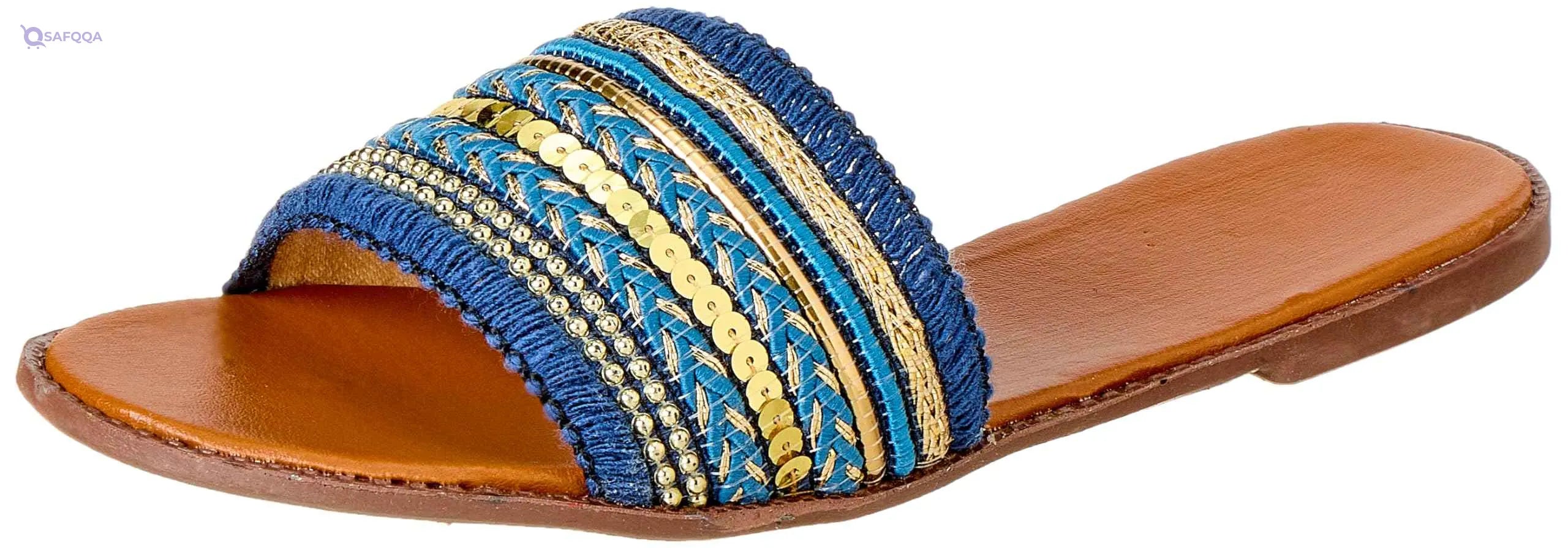 Sway 1 cm Slippers with Lace Fabric Strap Featuring Arabesque Style Embroidery - Safqqa