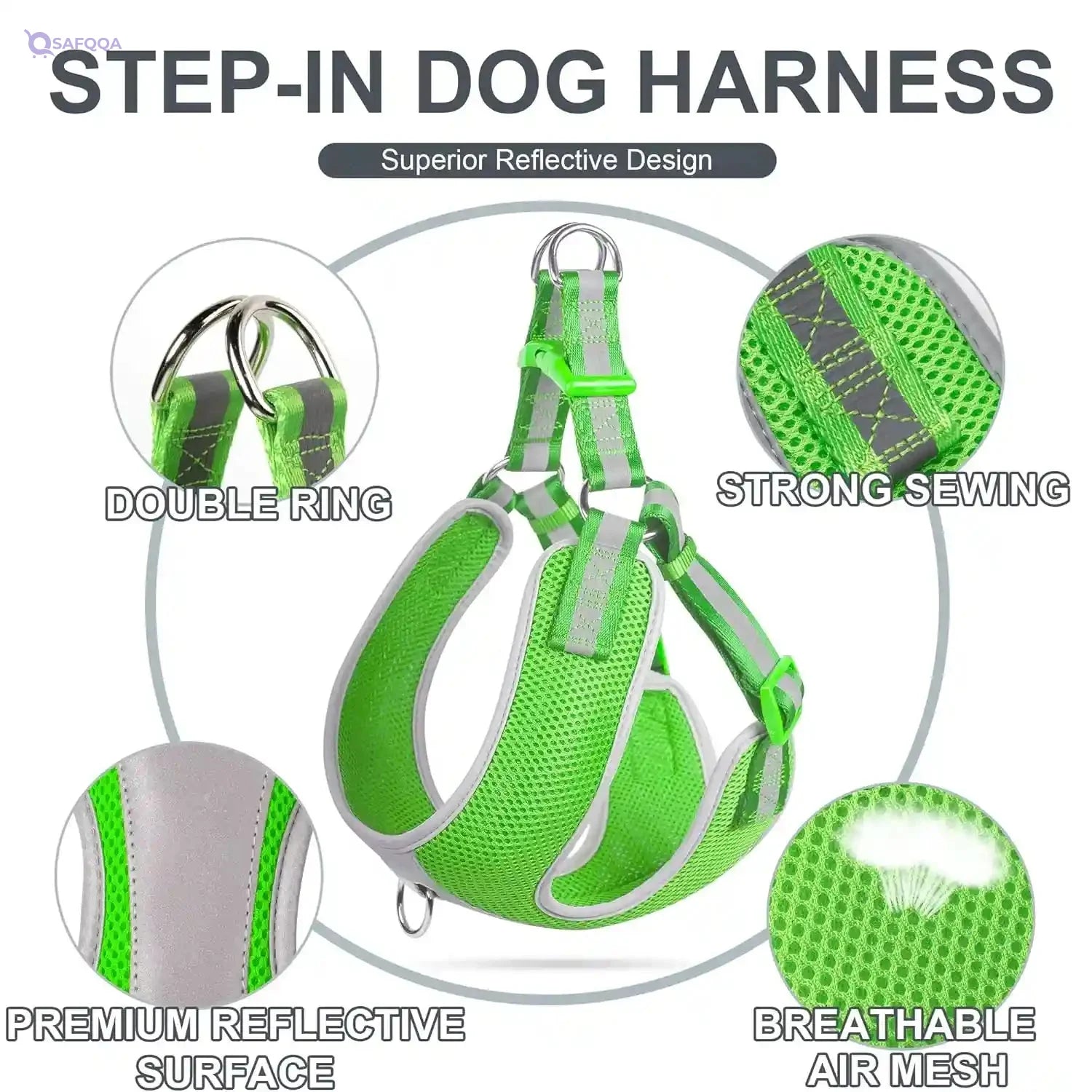 Fida Step-in Dog Harness, Superior Reflective Puppy Vest Harness- All Weather Air Mesh, Adjustable Harness for for Large Dogs (L, Green) - Safqqa Egypt