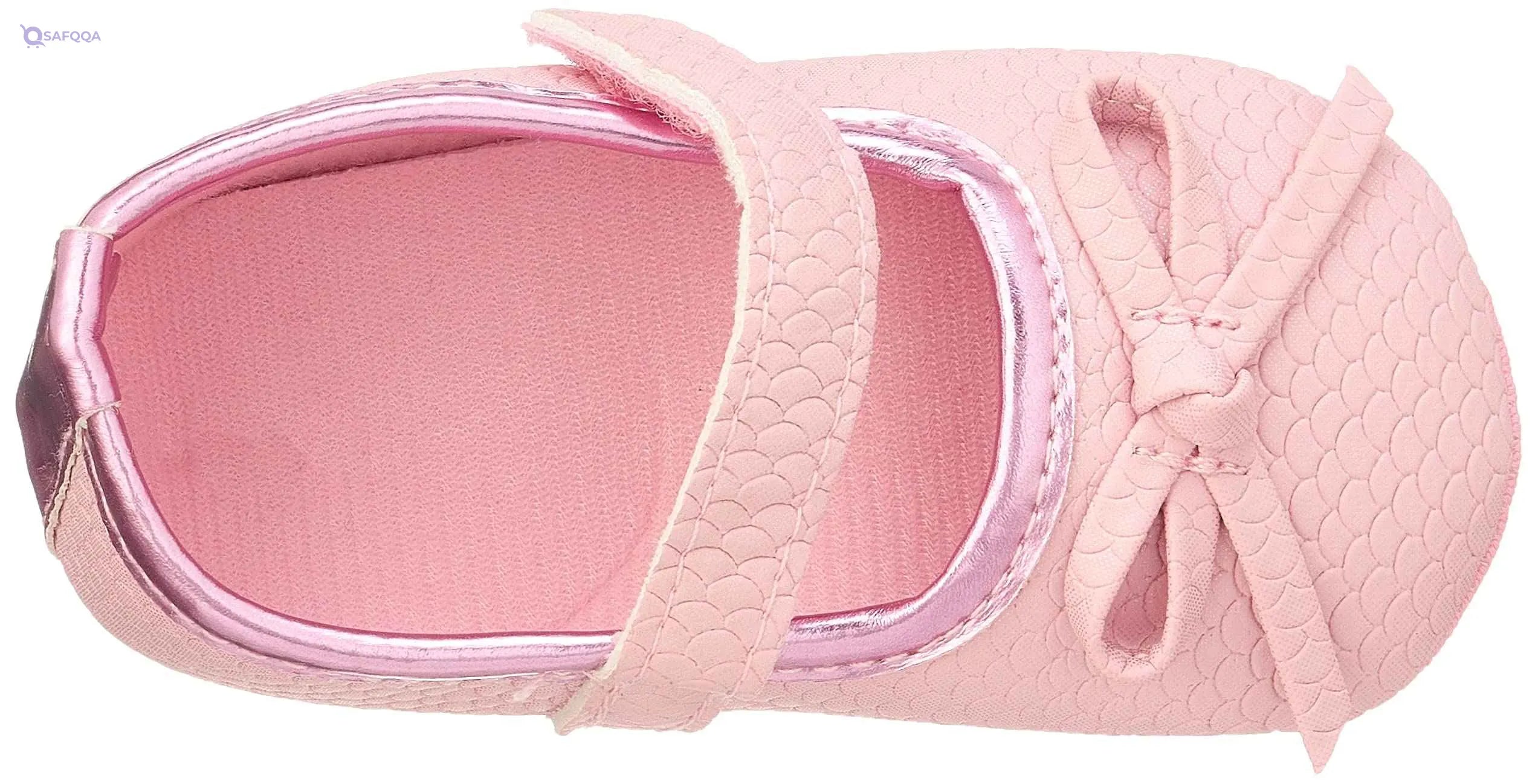 Mix & Max Embossed Pattern Front Bow Velcro Strap Shoes for Girls - 0 - 6 Months - Safqqa Egypt
