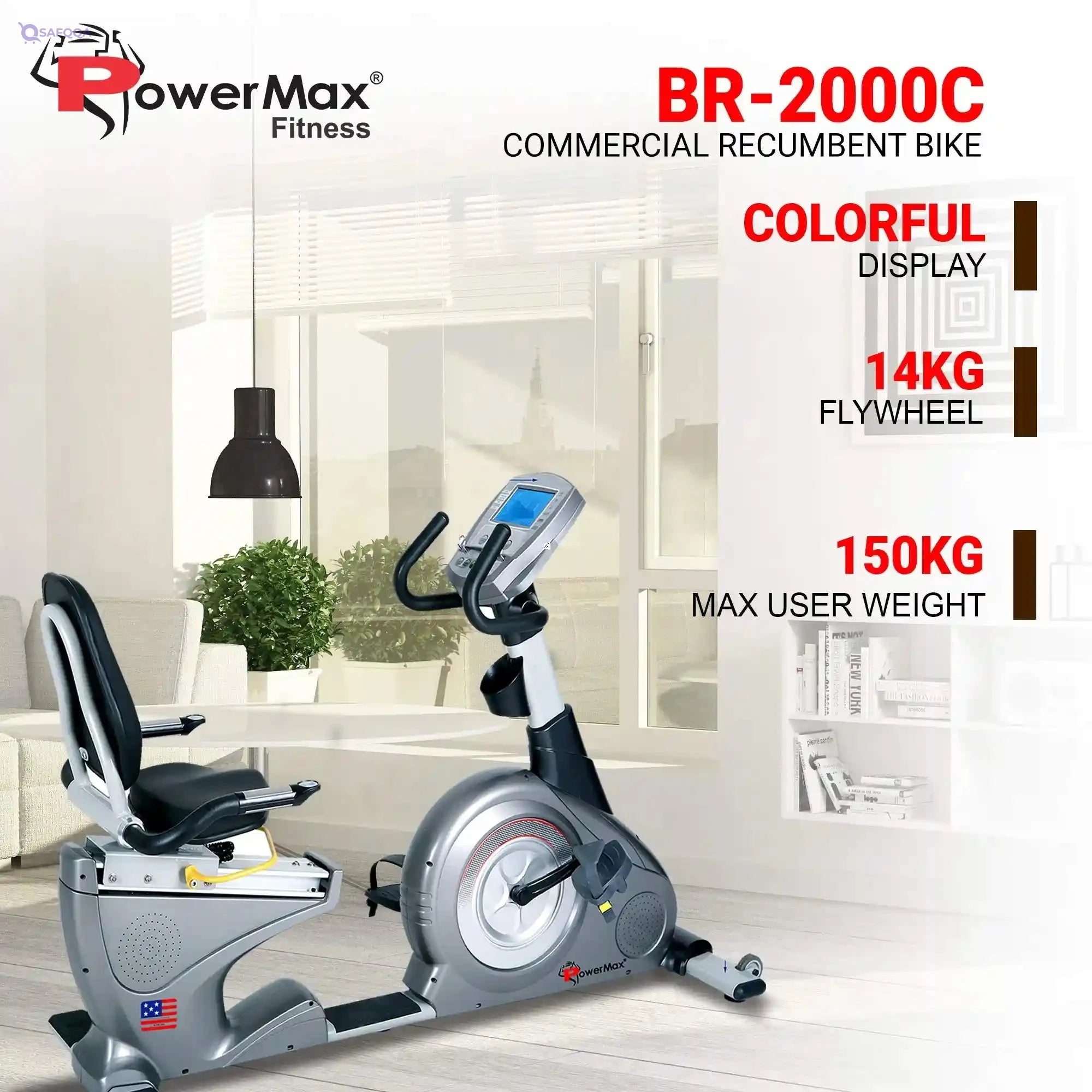 PowerMax Fitness BR-2000C Commercial Recumbent Bike – 14kg Flywheel - Safqqa