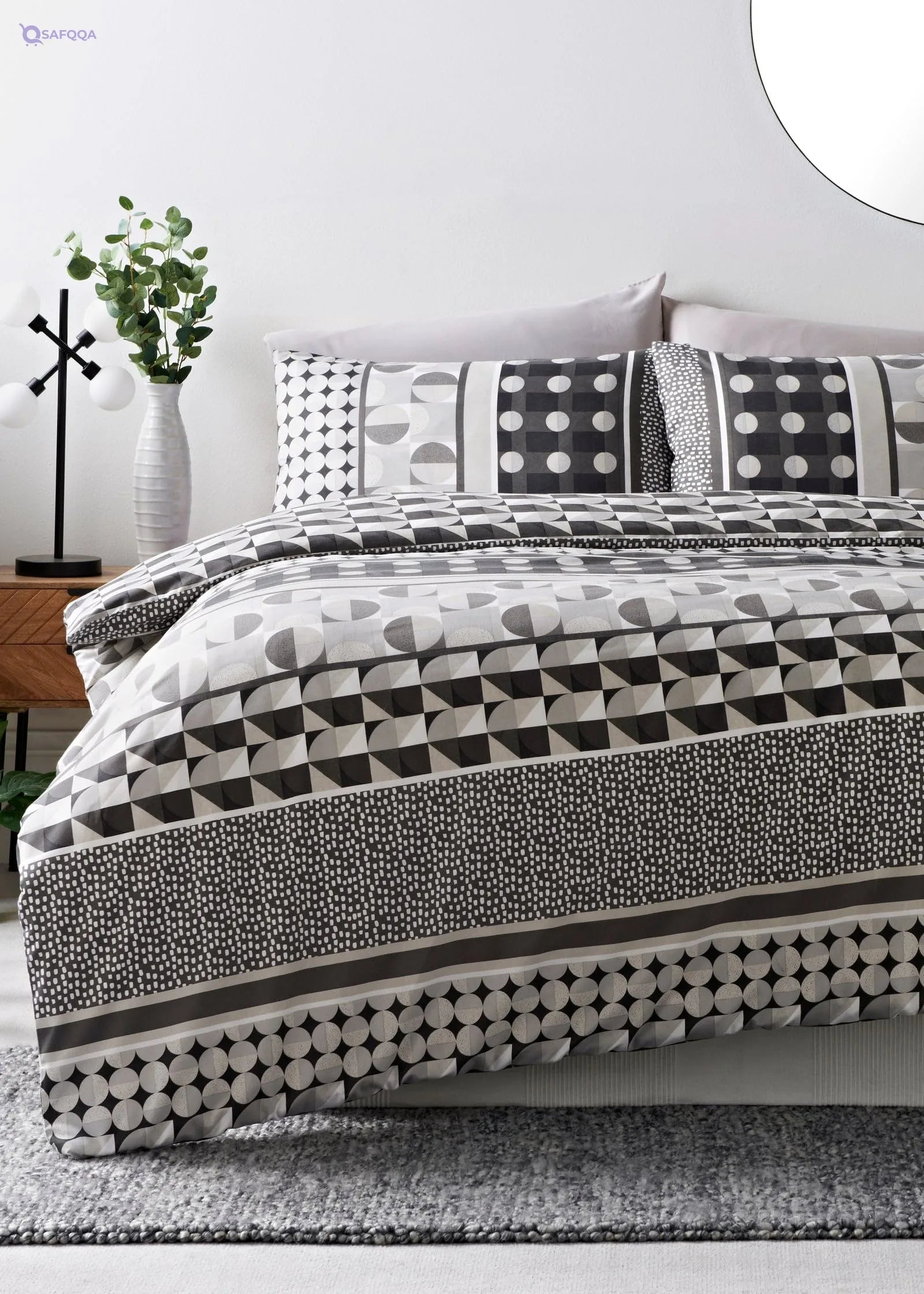 Matalan Geometric Stripe Print Duvet Cover Set - Safqqa