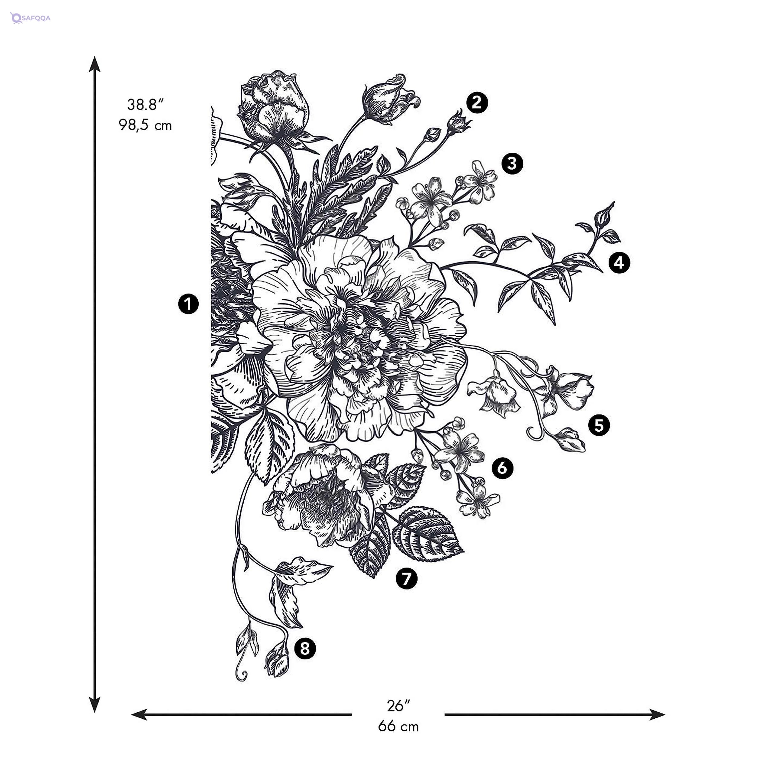 RoomMates RMK3865GM Black and White Peony Peel and Stick Giant Wall Decals - Safqqa