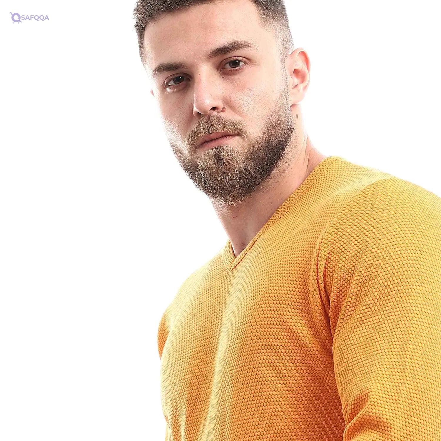 Off Cliff Men’s Plain V-Neck Long Sleeve Casual T-Shirt - Safqqa