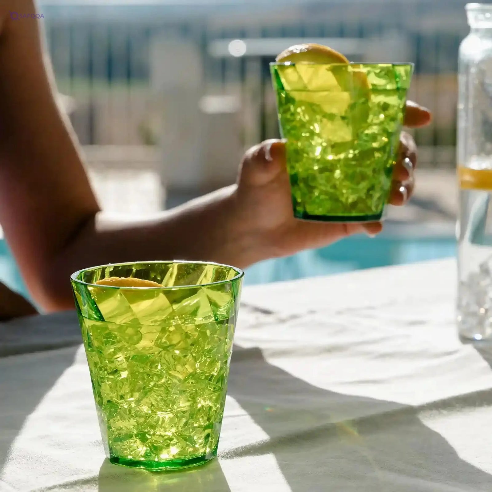 Omada Design 4 Transparent Acrylic Drink Glasses 11,83 fl oz Coloured, Diamond Line, Green - Safqqa Egypt