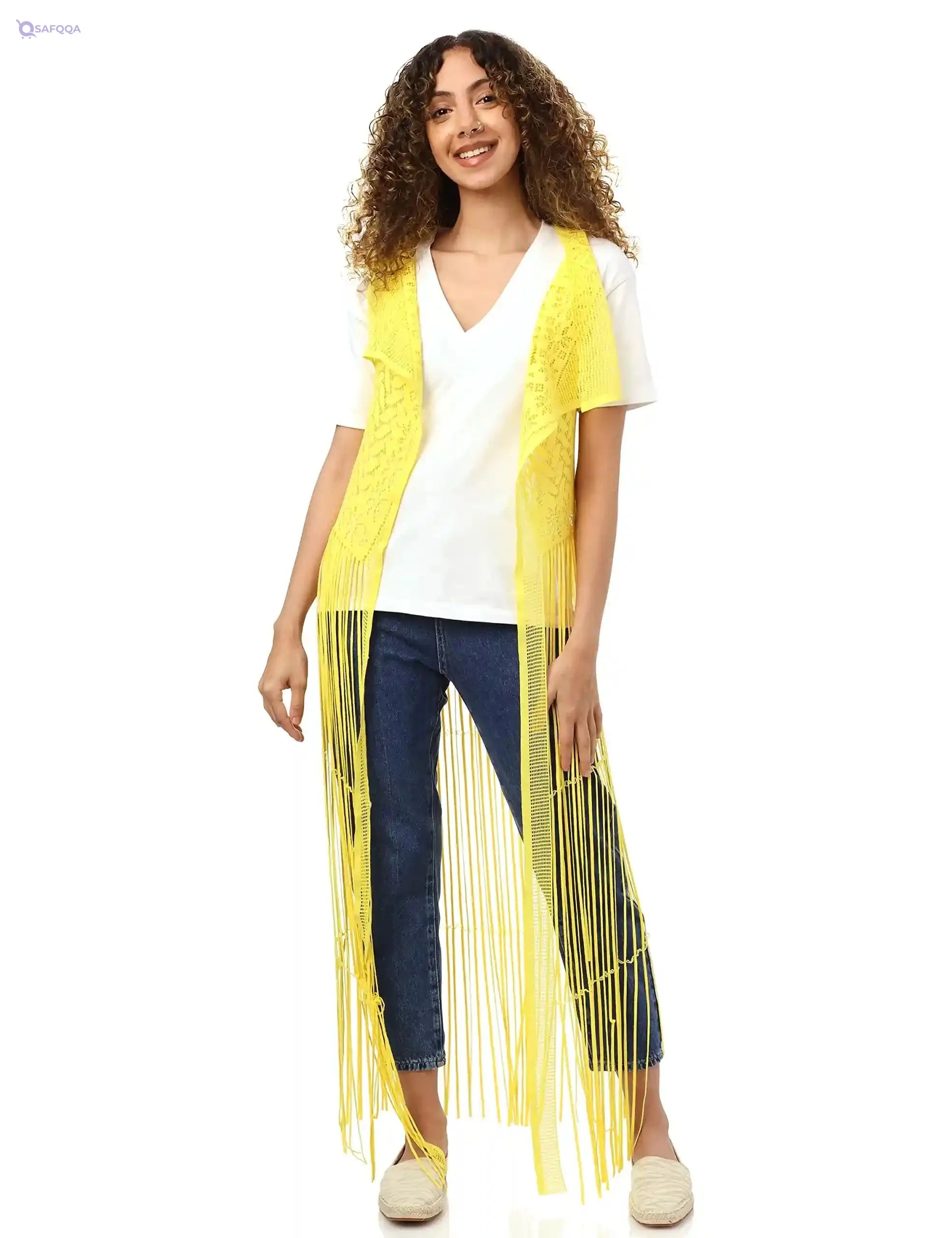 Jamila Women fringed net cardigan Sweater - Safqqa Egypt