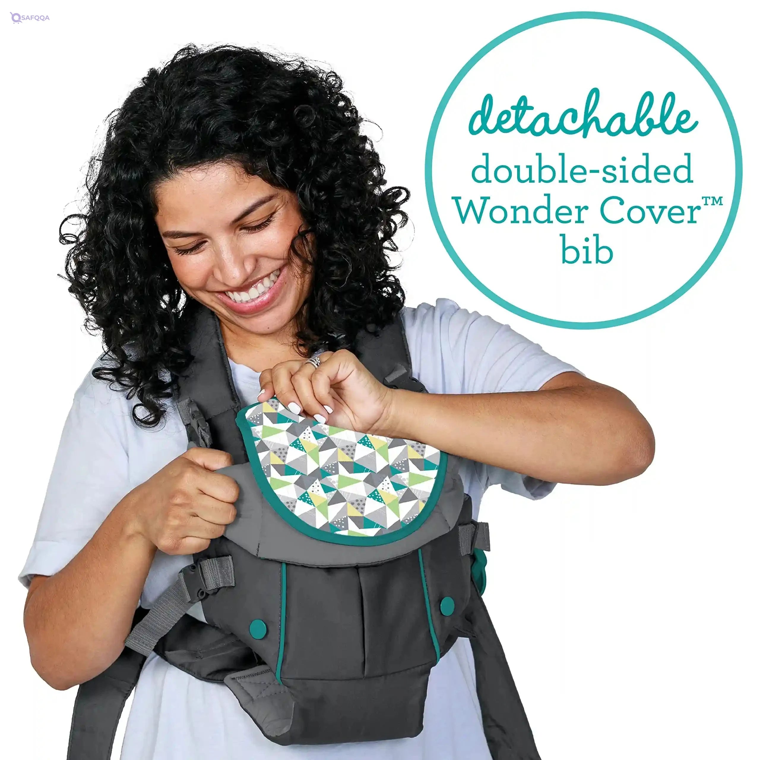 Infantino Classic Carrier with Pocket - 2 Ways to Carry Grey_Carrier with Wonder Bib & Essentials Storage Front Pocket, Adjustable Back Strap, Inward & Outward Facing, Easy Clean Material - Safqqa