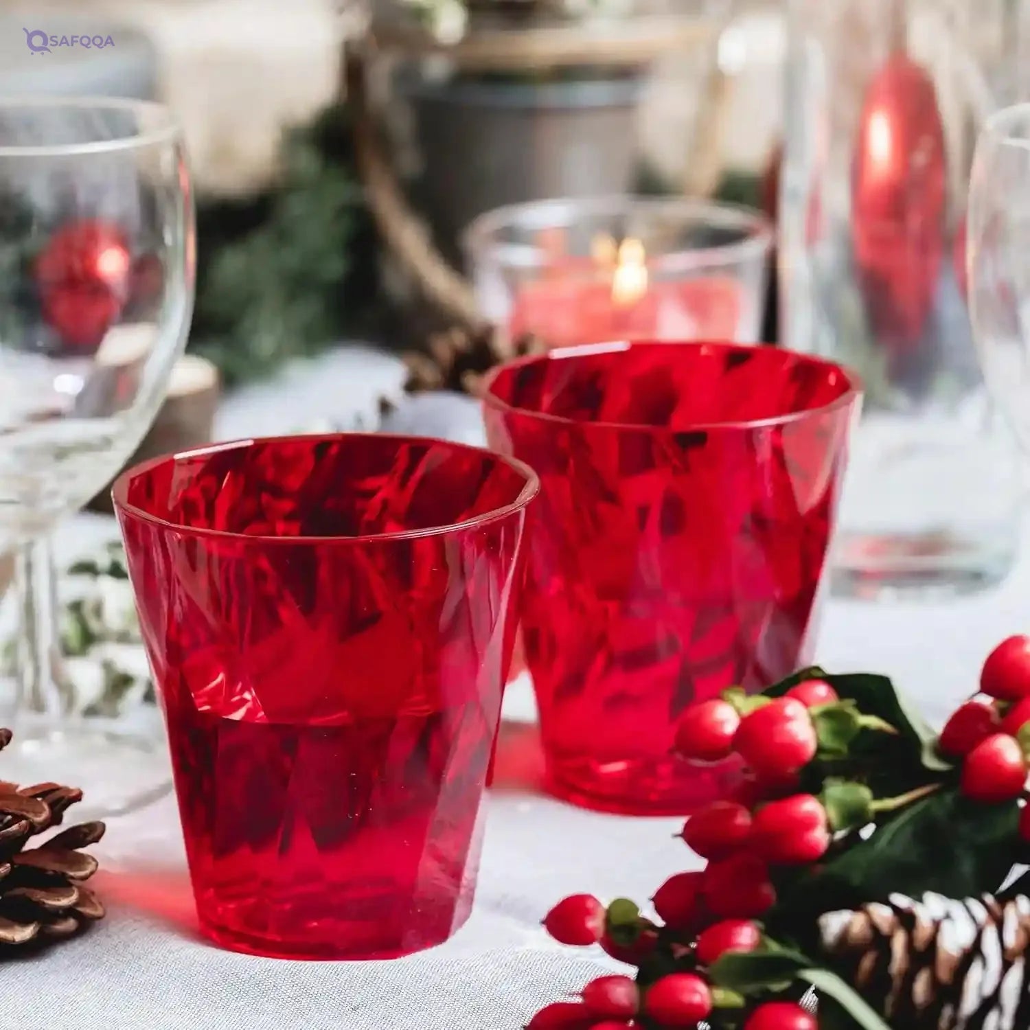 Omada Design 4 Transparent Acrylic Drink Glasses - 11.83 fl oz, Diamond Line, Assorted Colors - Safqqa Egypt