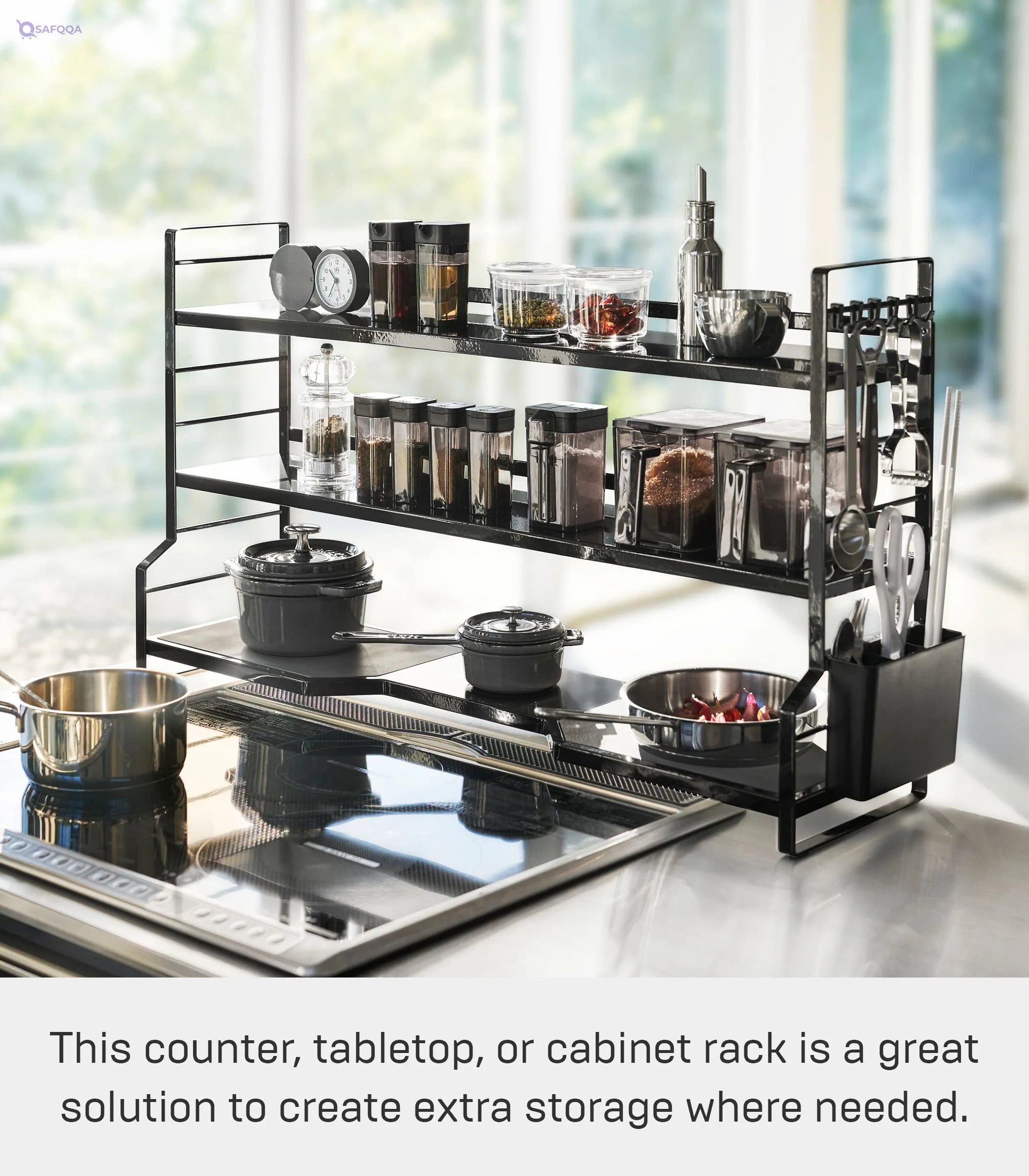 Yamazaki Sturdy, Standing Countertop/Stovetop Kitchen Shelf/Kitchen Rack/Spice Shelves - Steel - Safqqa