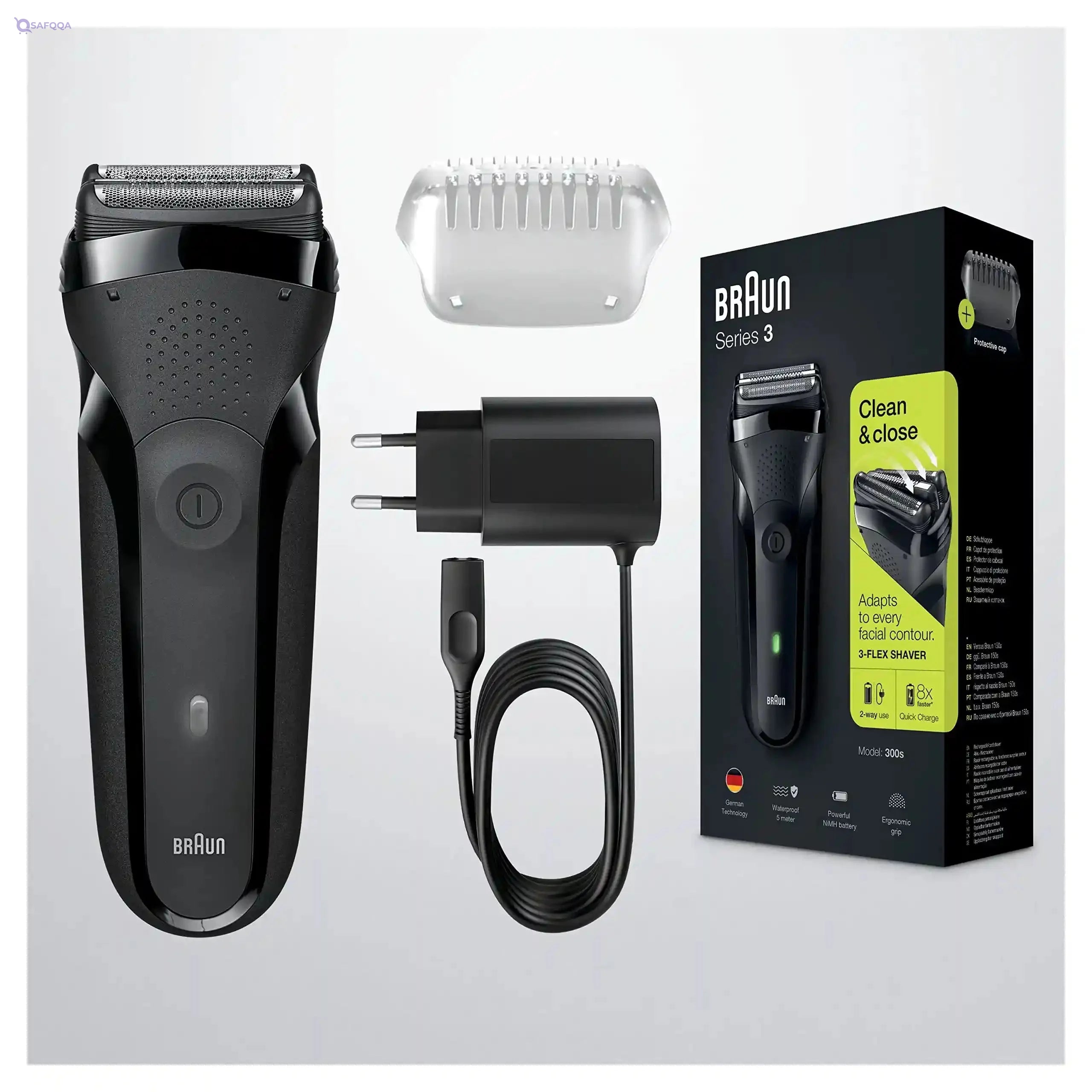 Braun Series 3 Electric Shaver with Protection Cap – 300s Black - Safqqa Egypt