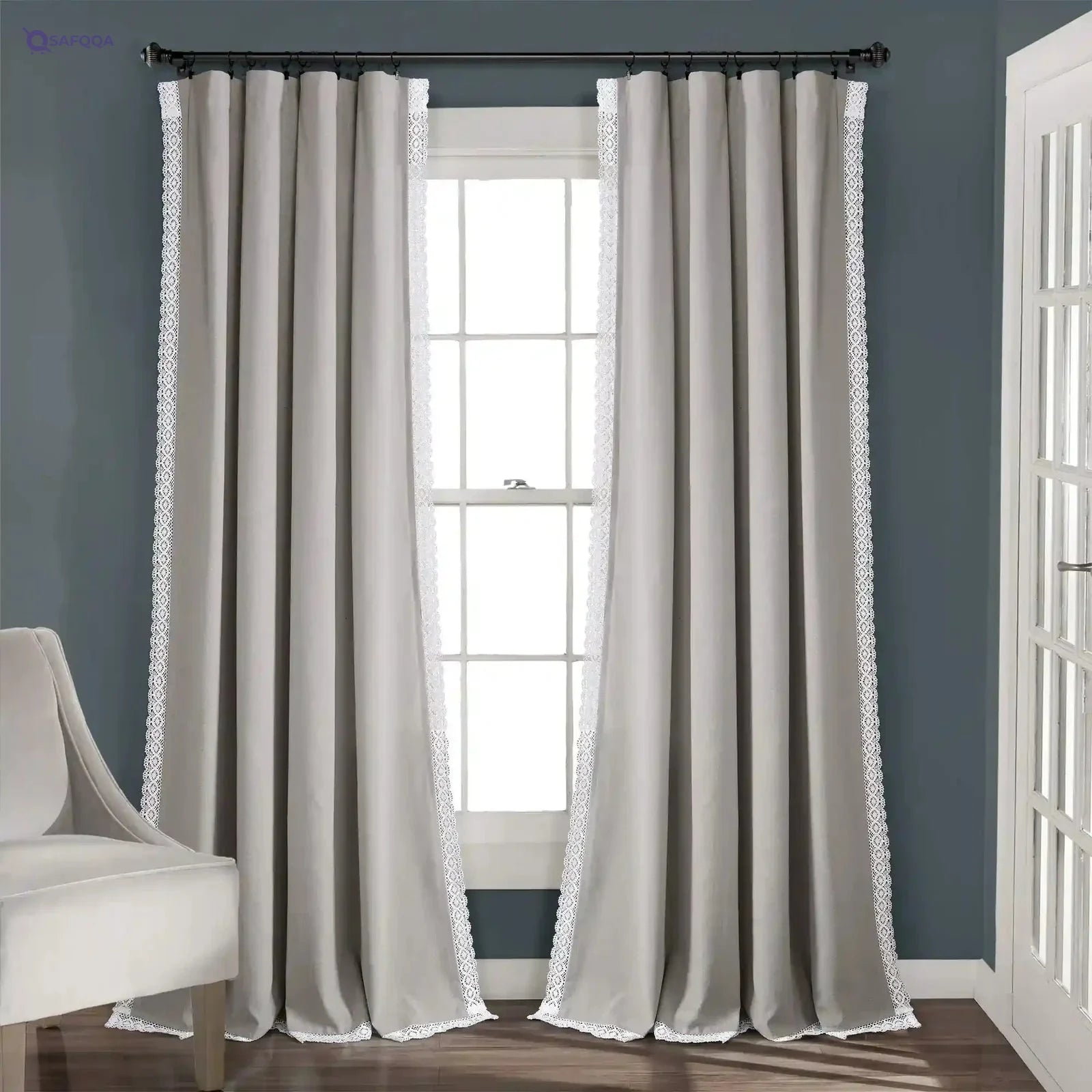 Lush Decor Rosalie Light Filtering Window Curtain Panel Set- Pair- Vintage Farmhouse & French Country Style Curtains - Timeless Dreamy Drape - Romantic Lace Trim - 54" W x 84" L, Light Gray - Safqqa