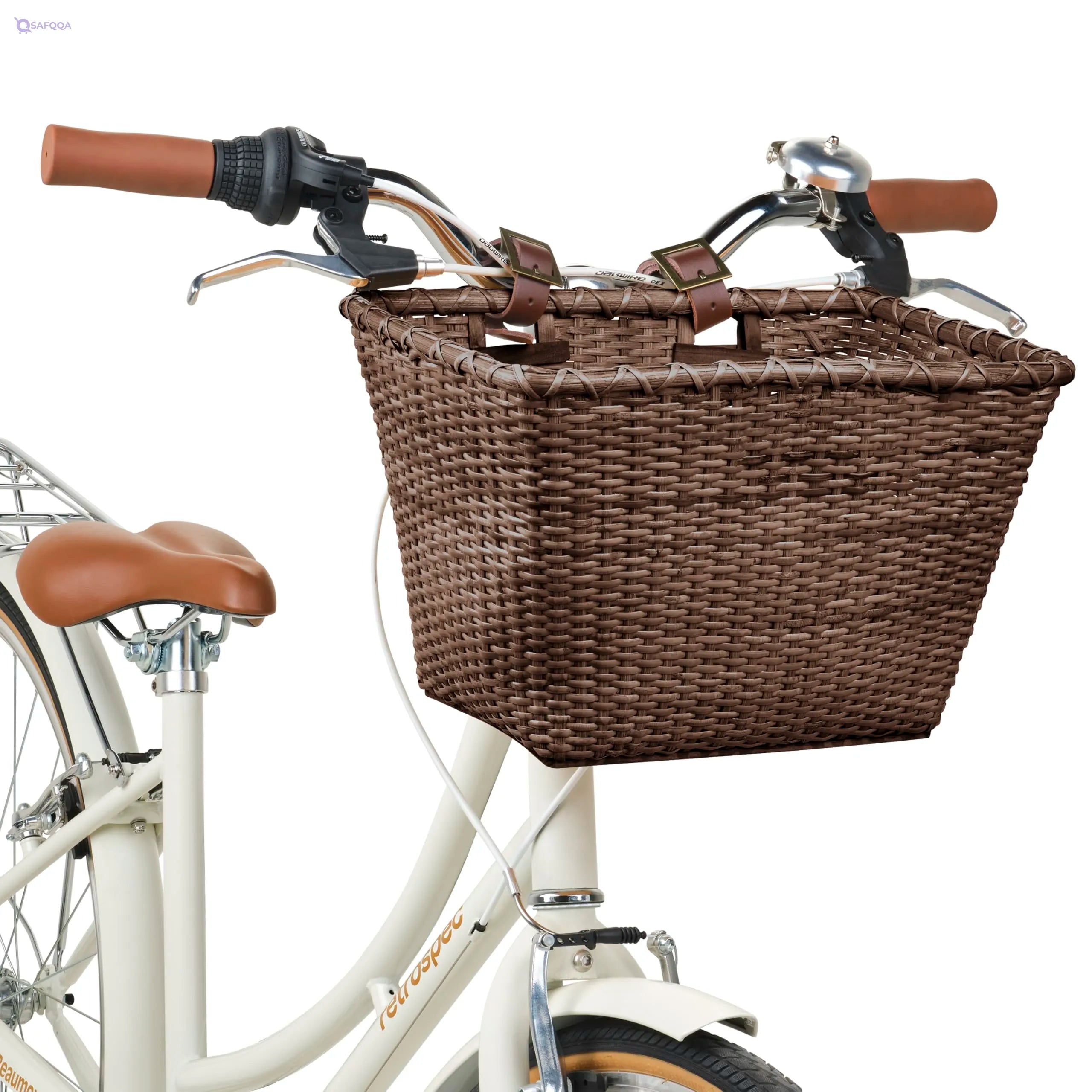 Retrospec Cane Woven Rectangular Toto Bicycle Basket – Leather Straps & Brass Buckles - Safqqa