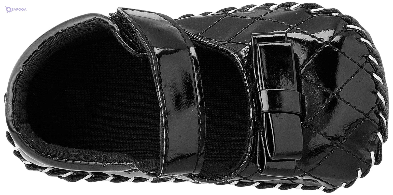 Mix & Max Quilted Patent Faux Leather Velcro-Strap Bow-Detail Shoes for Girls - Black, 12 - 18 Months - Safqqa Egypt